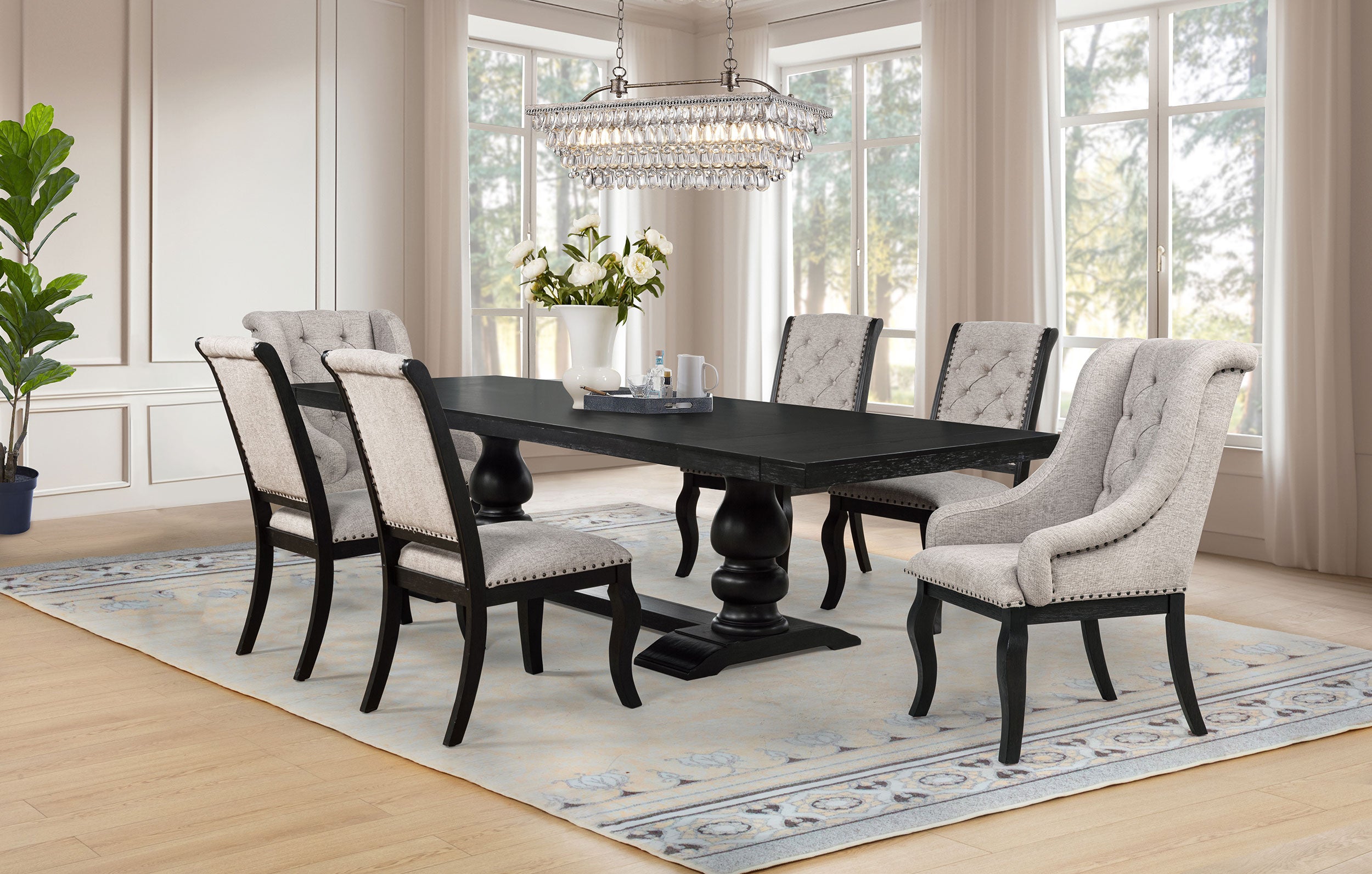 Best Furniture Outlet - Coaster - Phelps 7-piece Rectangular Dining Table Set Distressed Noir - 121231-S7A