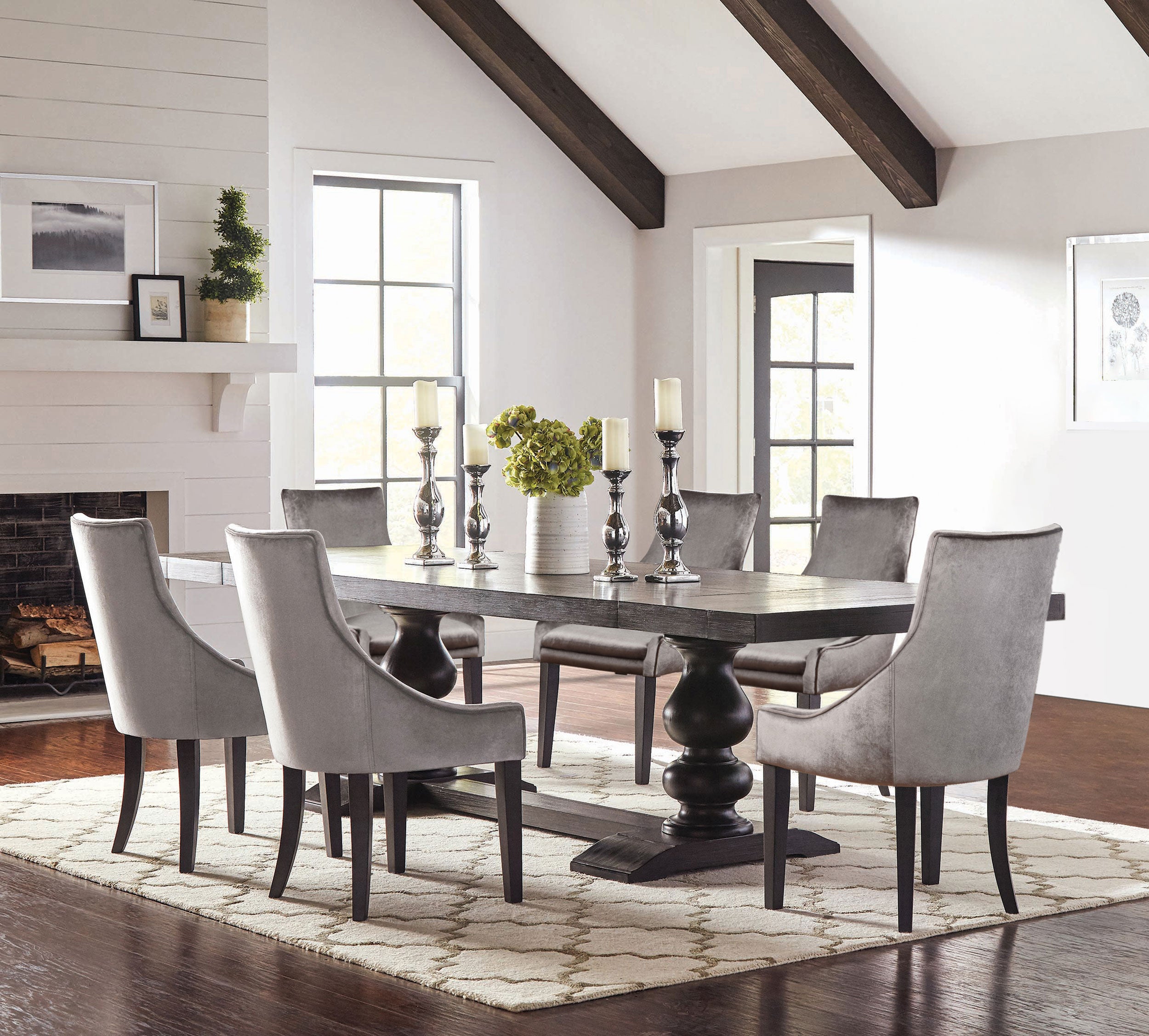 Best Furniture Outlet - Coaster - Phelps 7-piece Rectangular Dining Table Set Distressed Noir - 121231-S7G