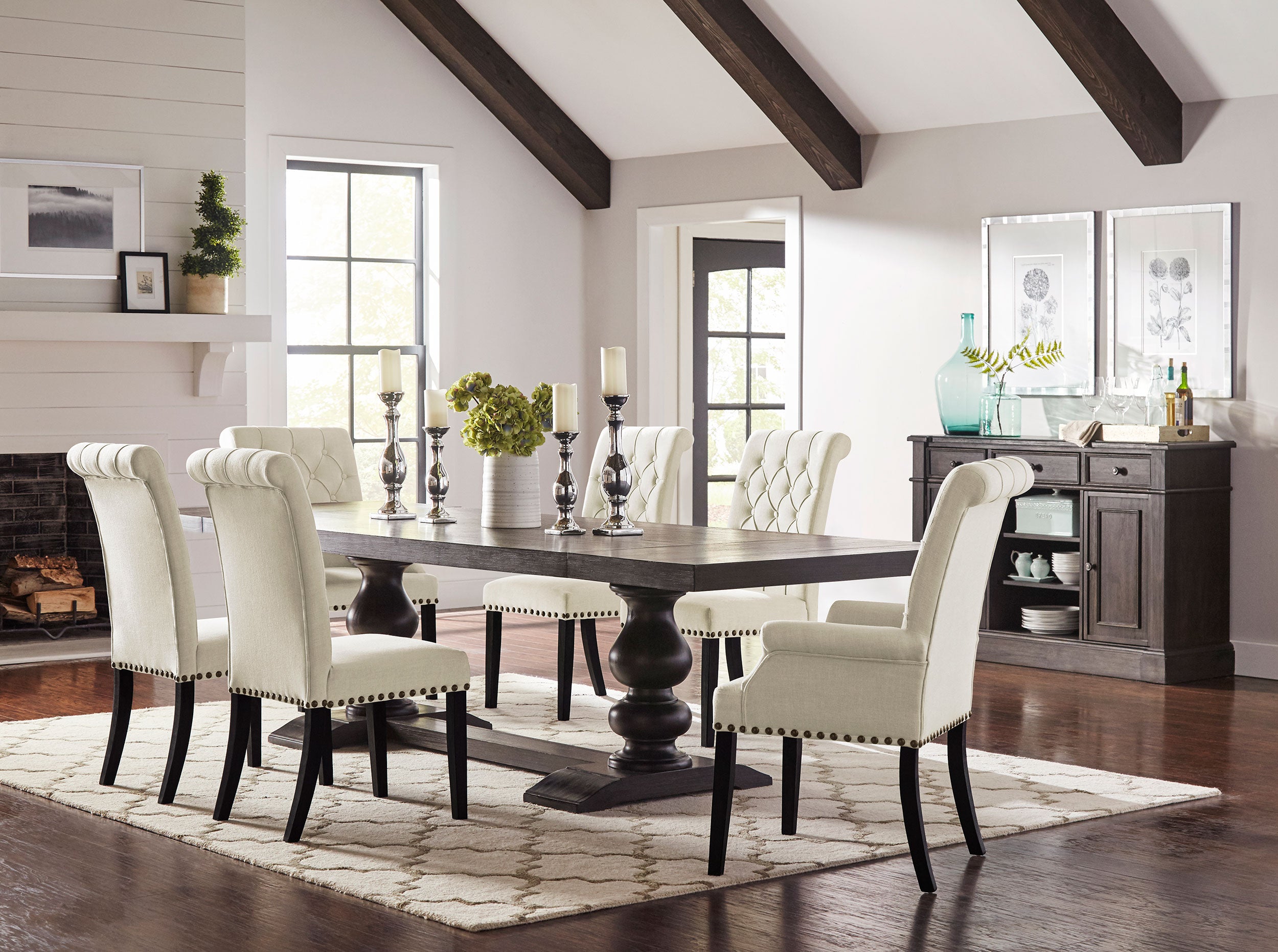 Best Furniture Outlet - Coaster - Phelps 8-piece Rectangular Dining Table Set Distressed Noir - 121231-S8
