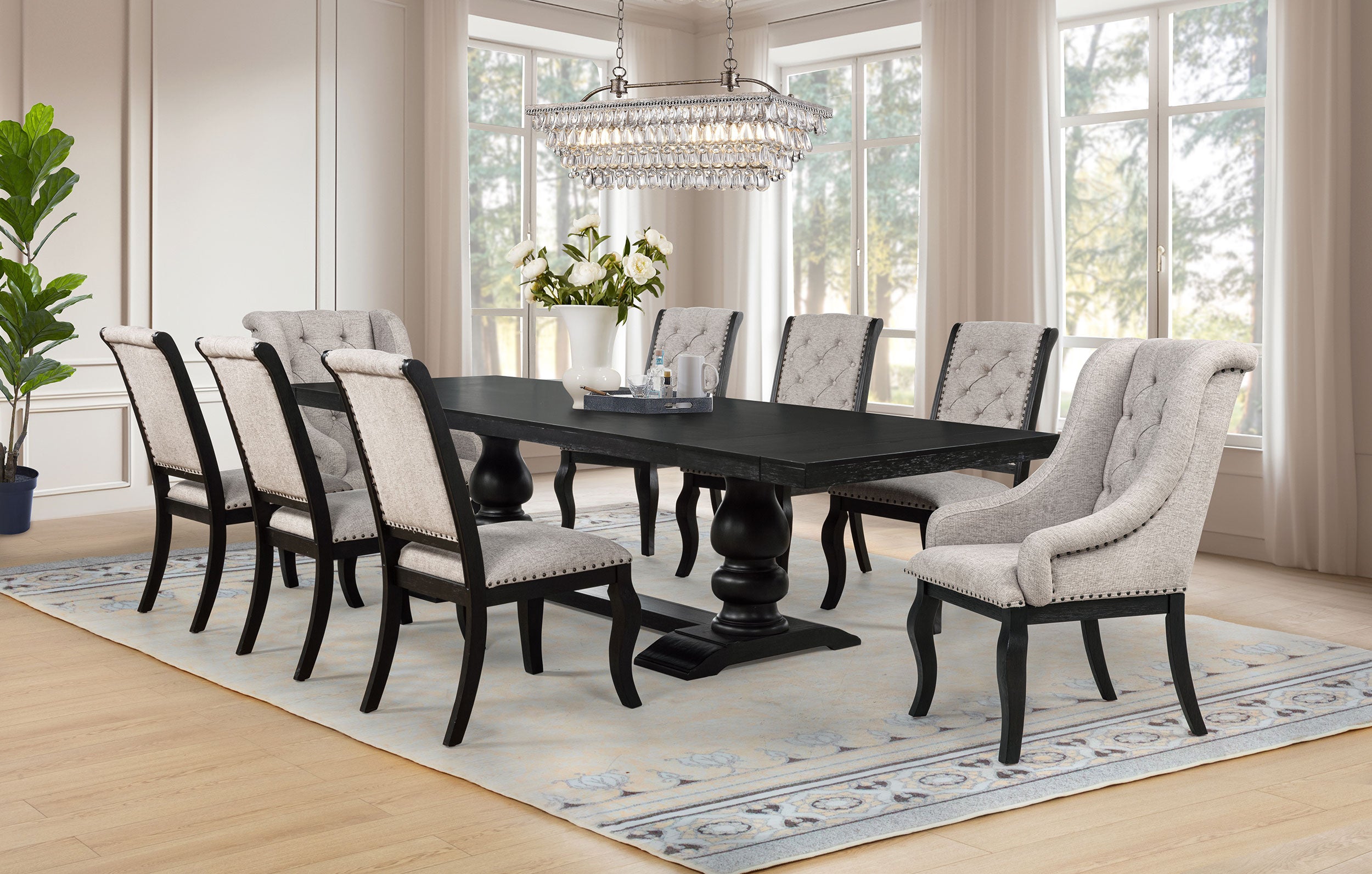 Best Furniture Outlet - Coaster - Phelps 9-piece Rectangular Dining Table Set Distressed Noir - 121231-S9A