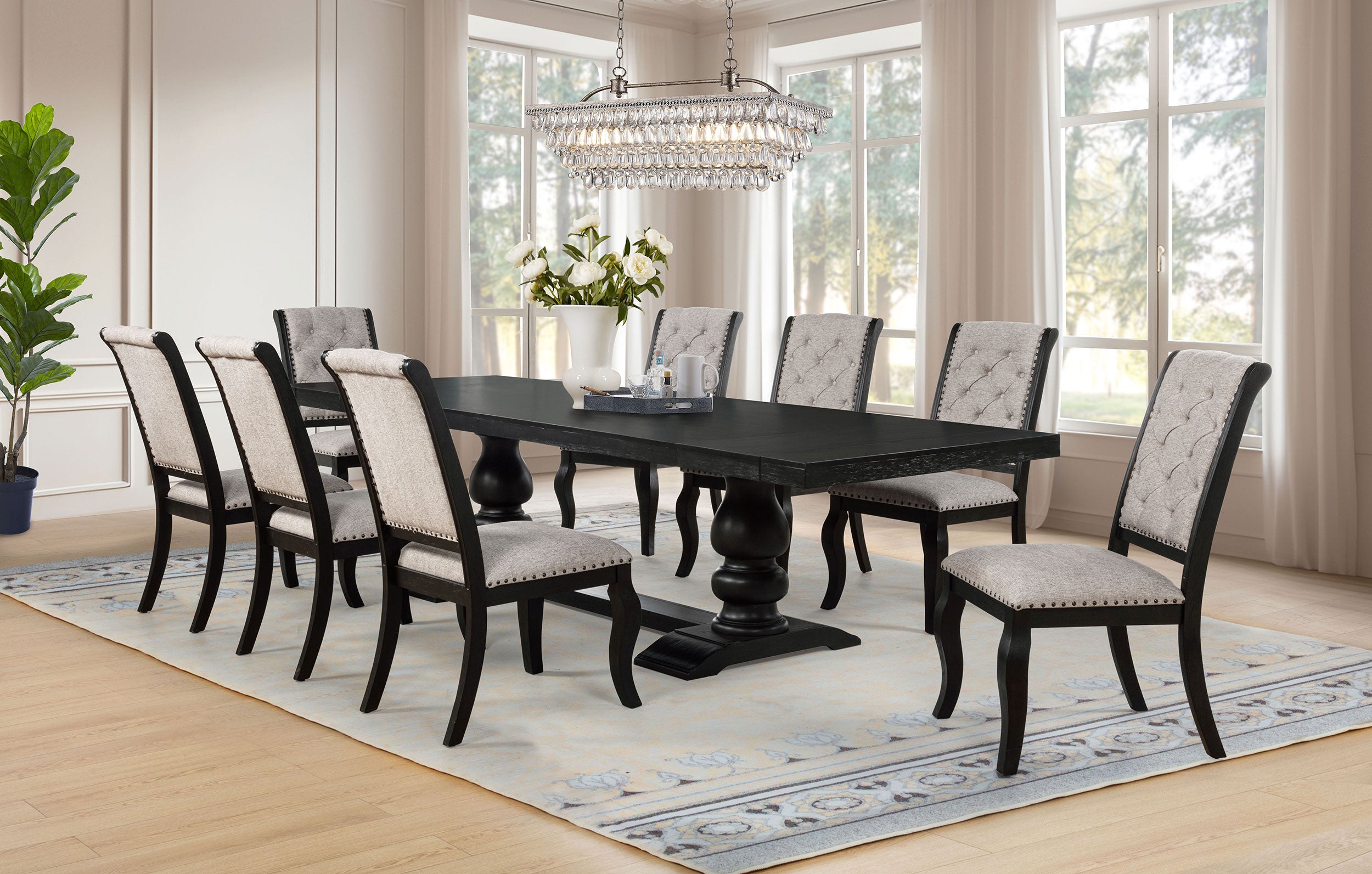 Best Furniture Outlet - Coaster - Phelps 9-piece Rectangular Dining Table Set Distressed Noir - 121231-S9C