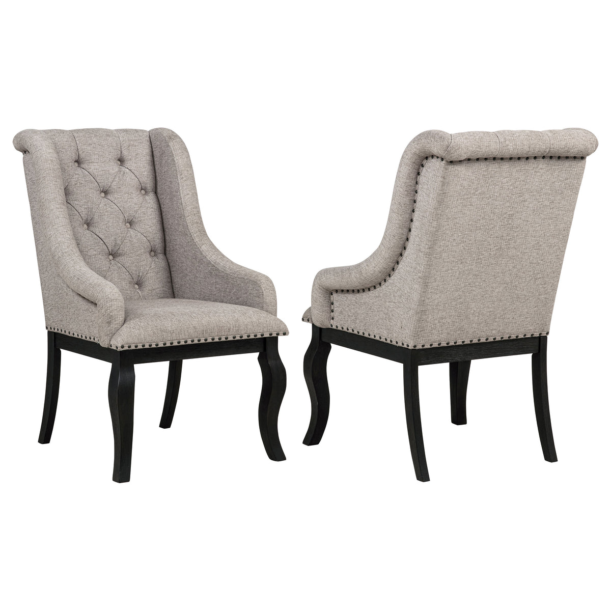 Best Furniture Outlet - Coaster - Phelps Upholstered Dining Arm Chair Tan Distressed Noir (Set of 2) - 121233