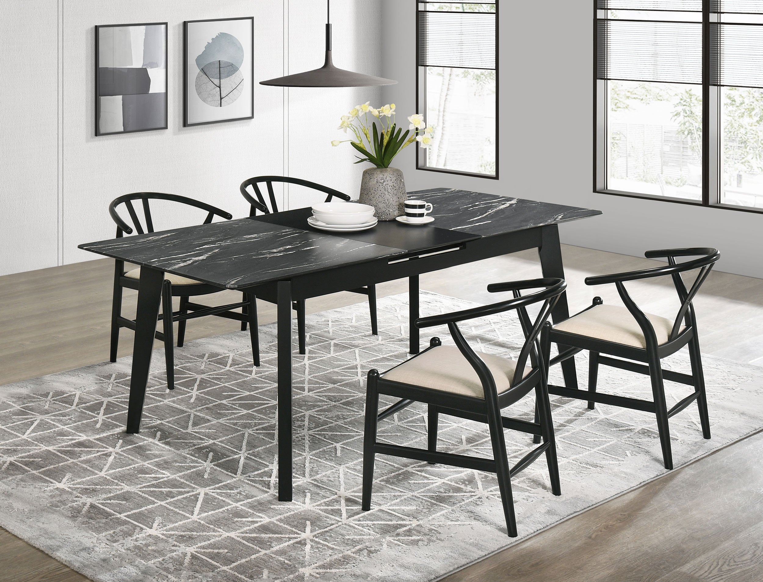 Best Furniture Outlet - Coaster - Crestmont 5-piece Extension Leaf Dining Table Set Black - 121251-S5