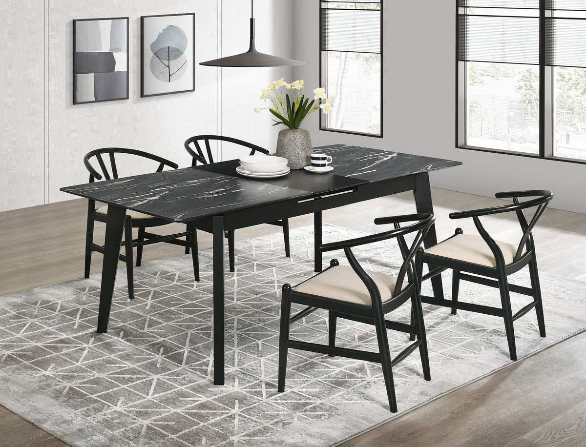 Best Furniture Outlet - Coaster - Crestmont 5-piece Extension Leaf Dining Table Set Black - 121251-S5