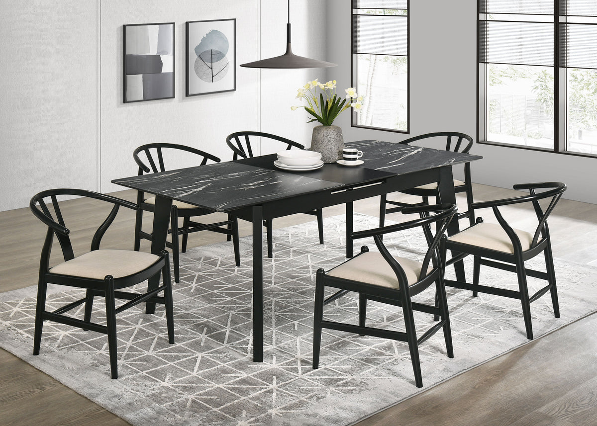 Best Furniture Outlet - Coaster - Crestmont 7-piece Extension Leaf Dining Table Set Black - 121251-S7