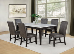 Best Furniture Outlet - Coaster - Averill 7-piece White Marble Top Dining Set Dark Grey and Coffee Bean - 121291-S7G