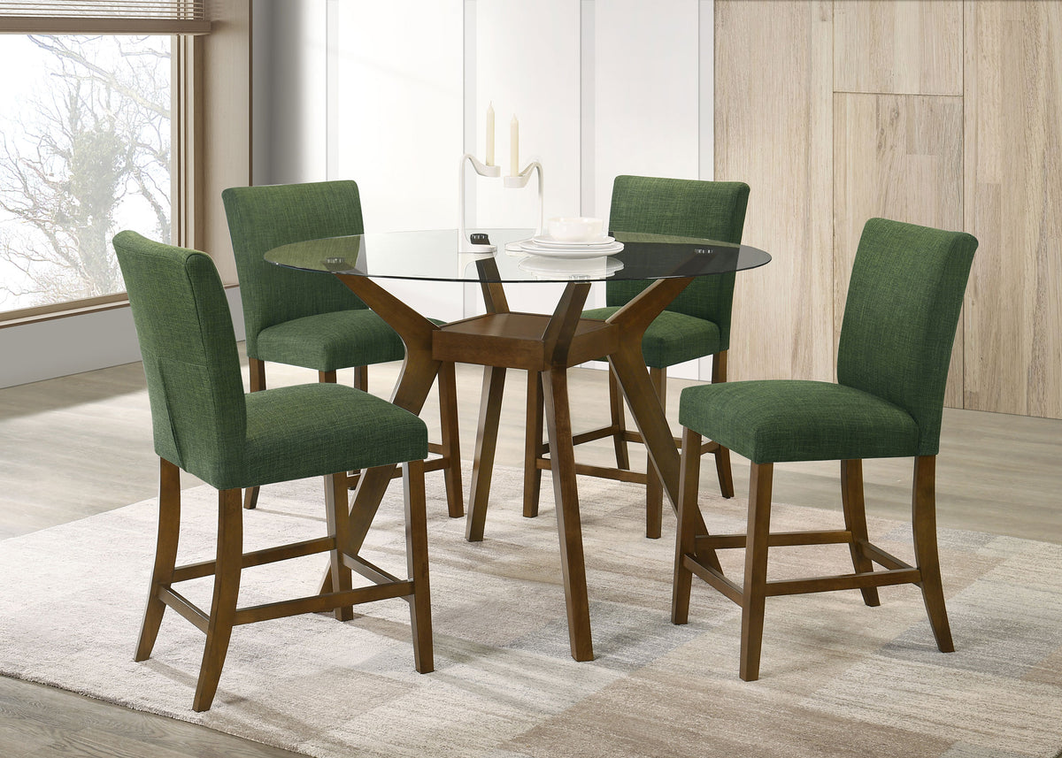 Best Furniture Outlet - Coaster - Paxton 5-piece Round Glass Top Counter Height Dining Set Green - 122178-S5GRN