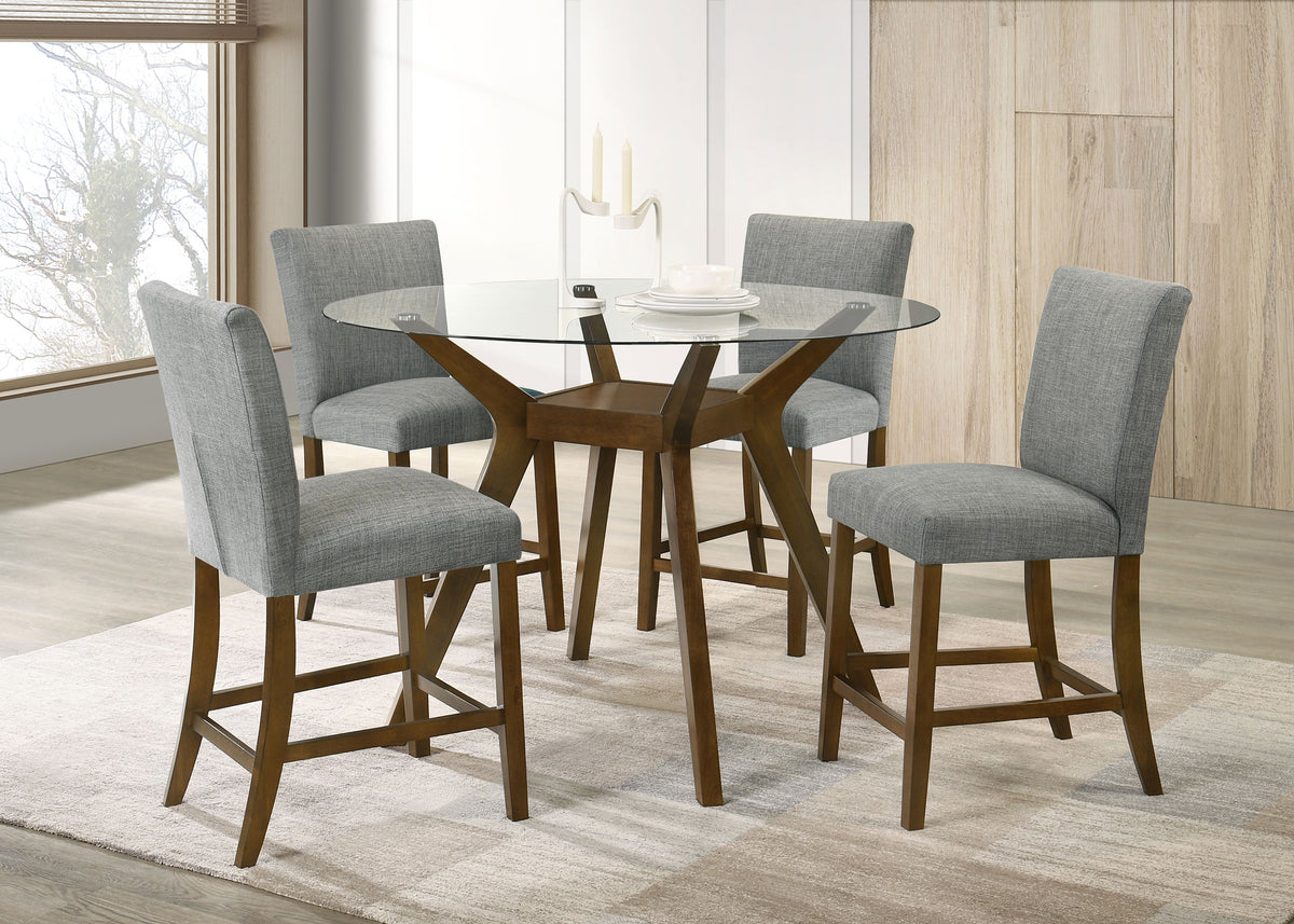 Best Furniture Outlet - Coaster - Paxton 5-piece Round Glass Top Counter Height Dining Set Grey - 122178-S5GRY