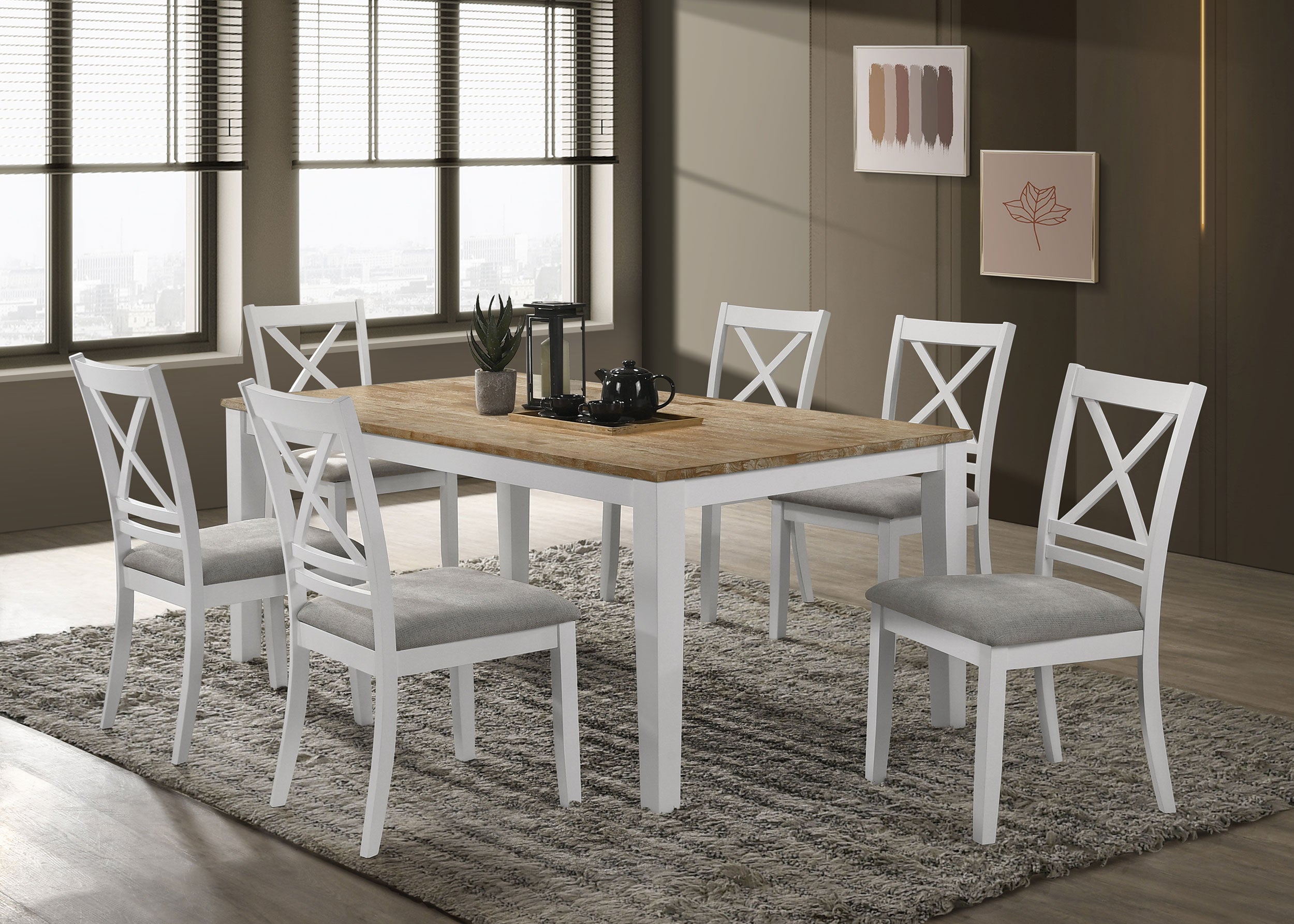 Best Furniture Outlet - Coaster - Hollis 7-piece Rectangular Dining Table Set Brown and White - 122241-S7