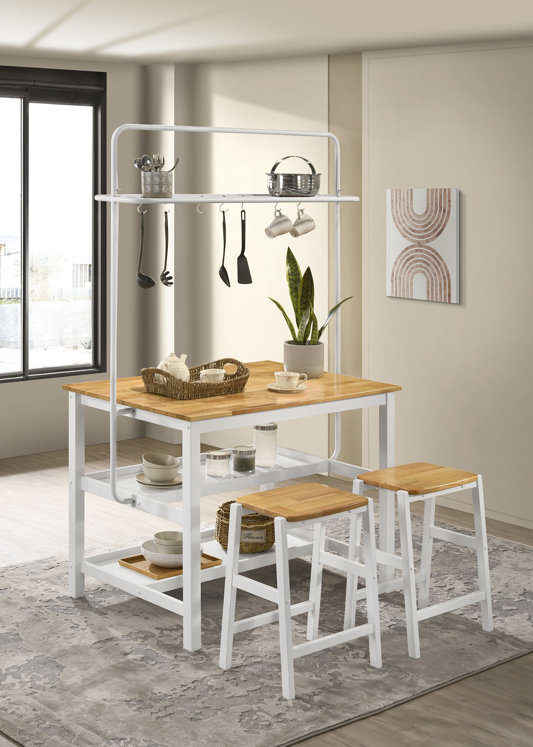 Best Furniture Outlet - Coaster - Edgeworth 3-piece Kitchen Island Counter Table Set White - 122246-S3