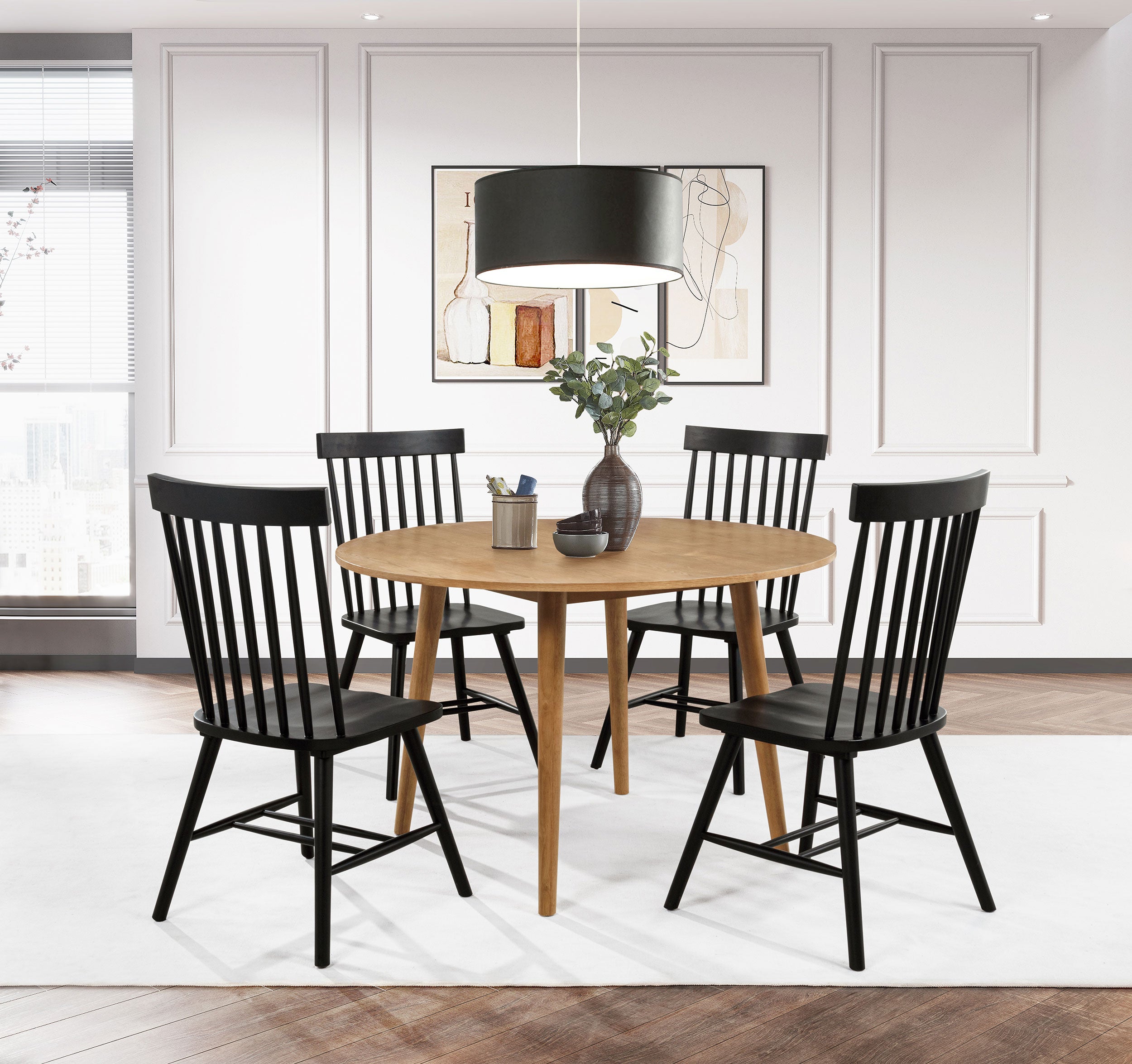 Best Furniture Outlet - Coaster - Andrews 5-piece Round Dining Table Set Light Ash and Black - 122500-S5B