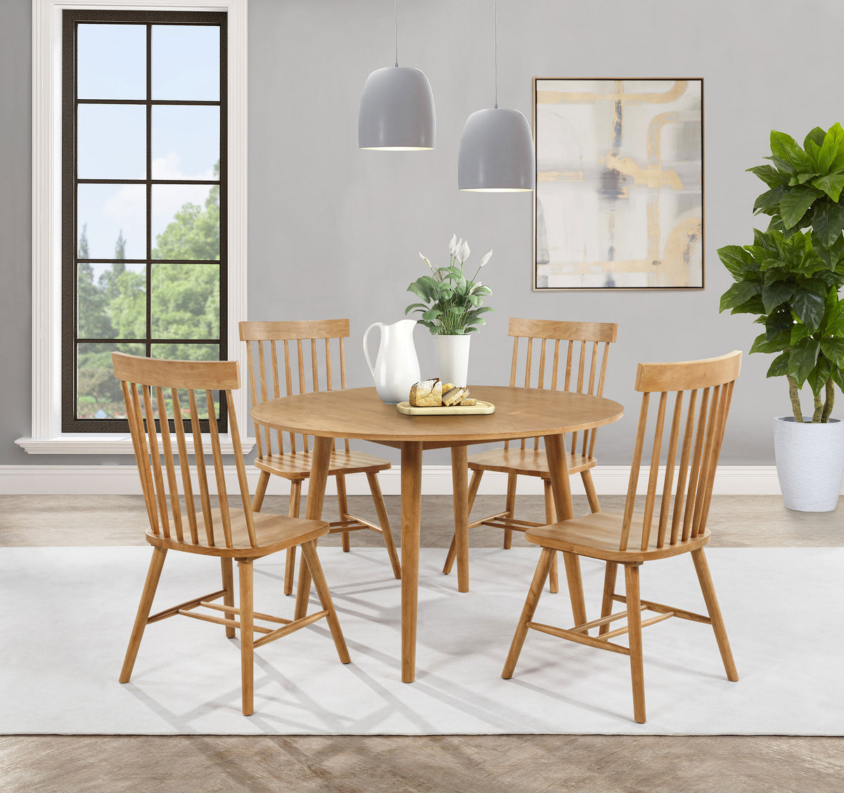 Best Furniture Outlet - Coaster - Andrews 5-piece Round Wood Dining Room Table Set Light Ash - 122500-S5