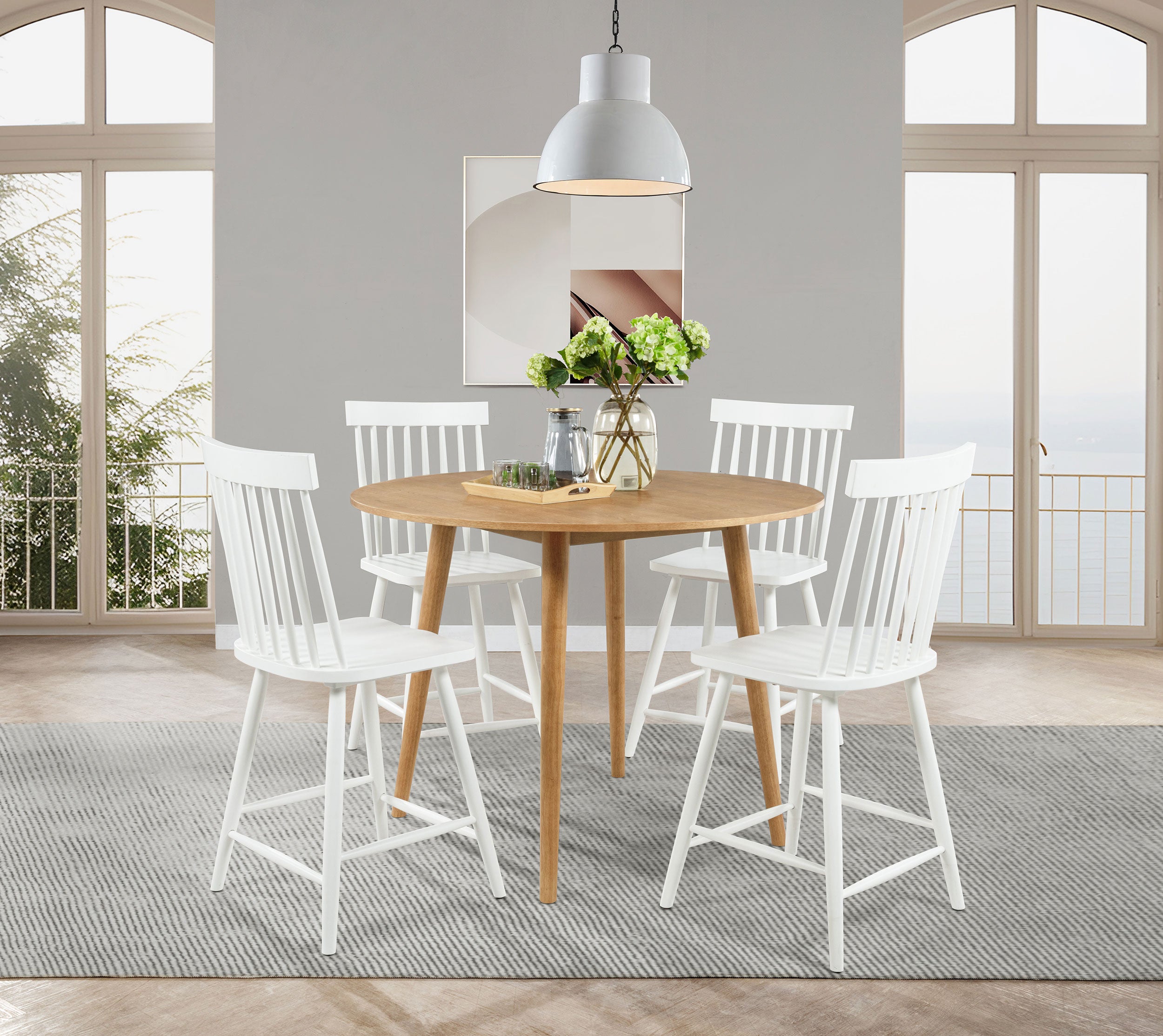 Best Furniture Outlet - Coaster - Andrews 5-piece Round Counter Dining Set Light Ash and White - 122508-S5W