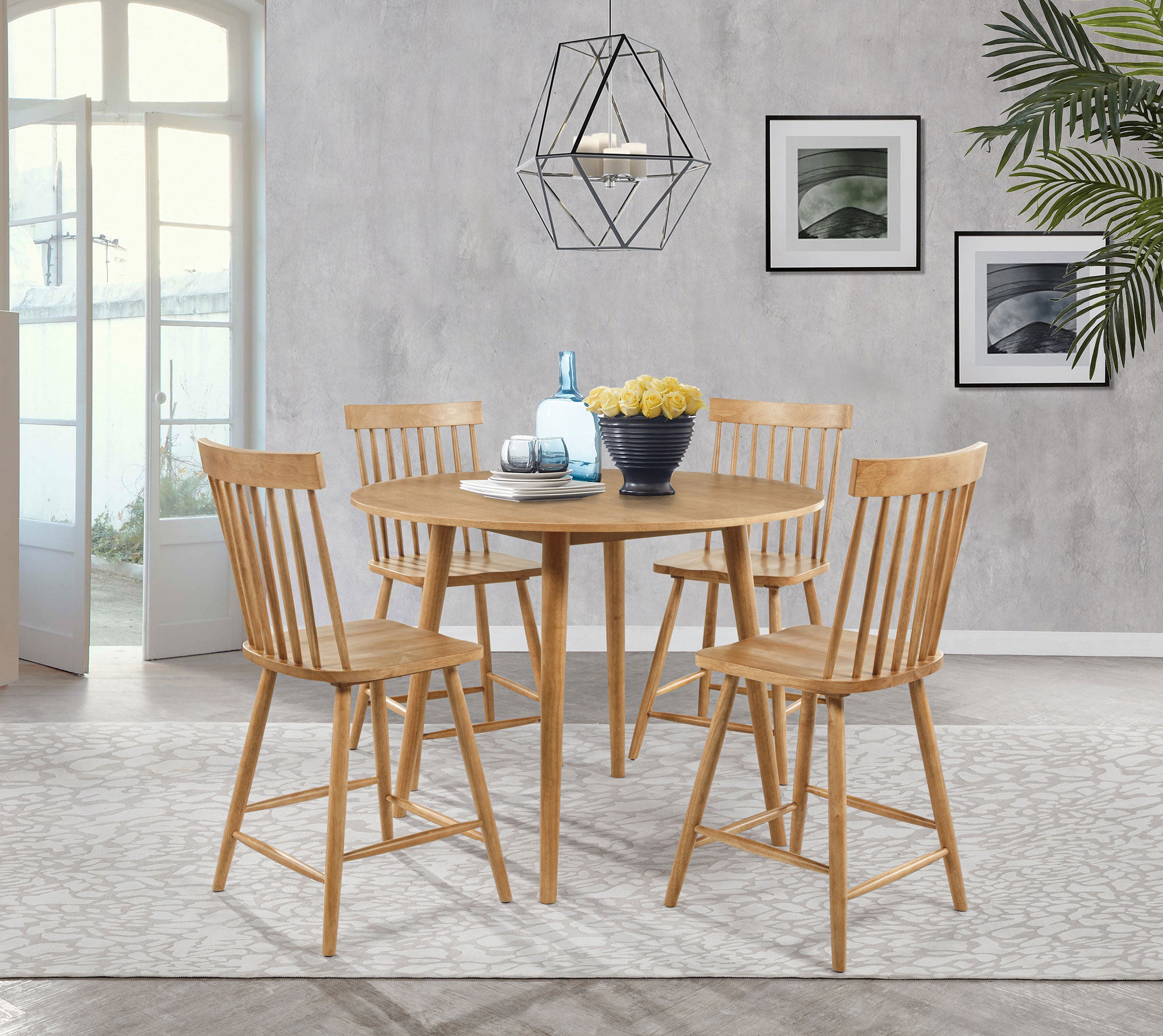 Best Furniture Outlet - Coaster - Andrews 5-piece Round Counter Height Dining Set Light Ash - 122508-S5