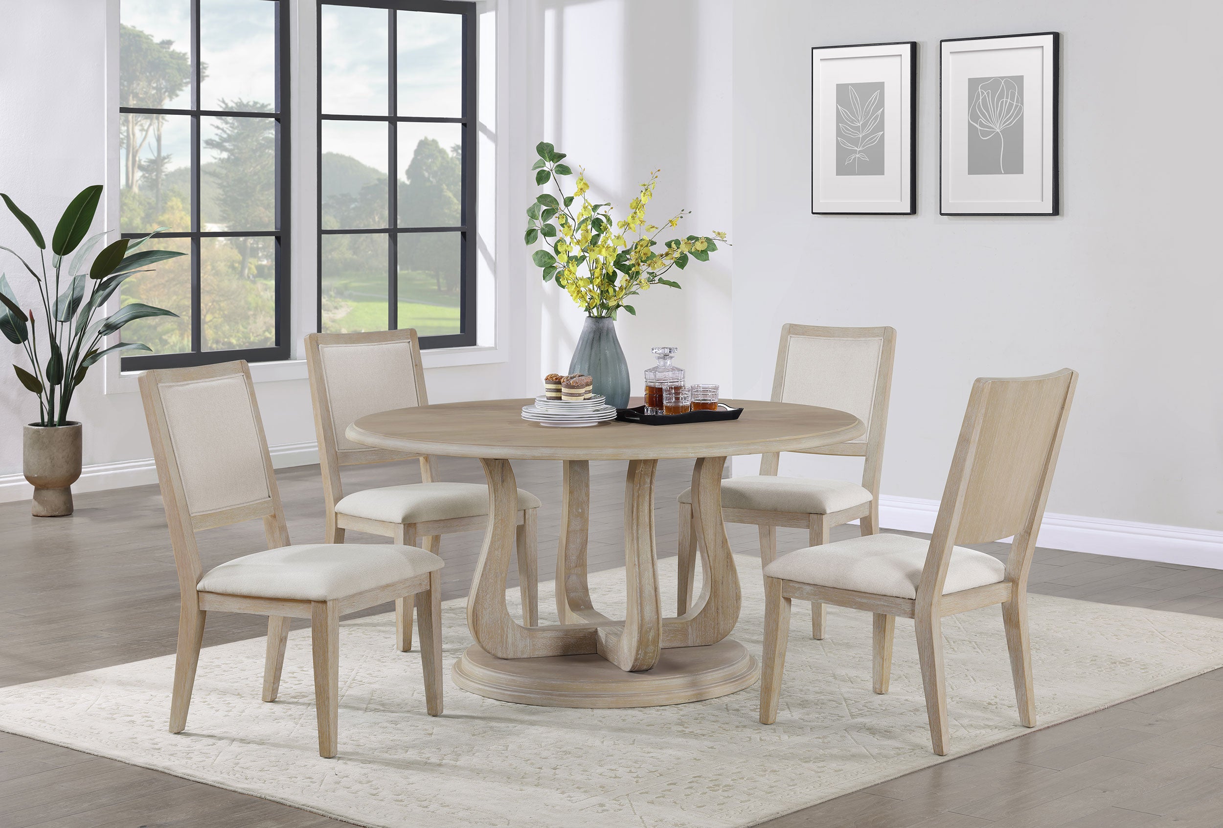 Best Furniture Outlet - Coaster - Trofello 5-piece Round Dining Table Set White Washed - 123120-S5