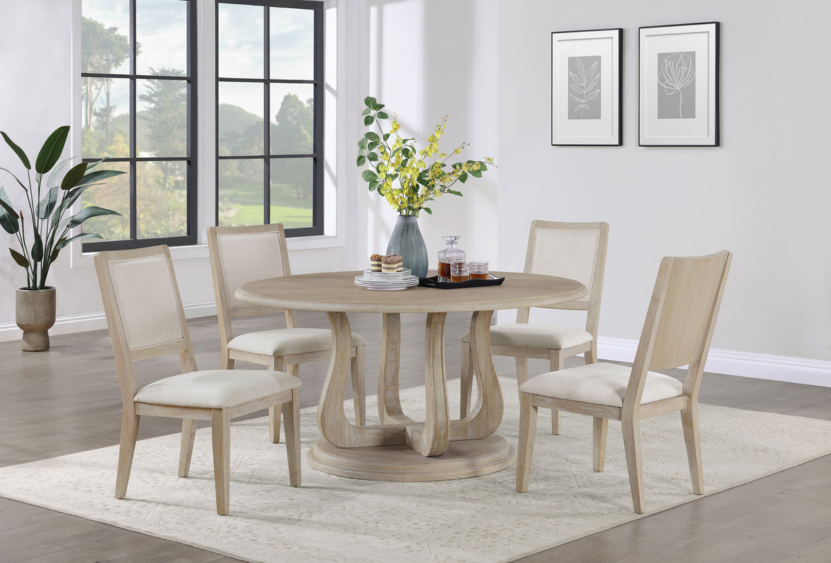 Best Furniture Outlet - Coaster - Trofello 5-piece Round Dining Table Set White Washed - 123120-S5