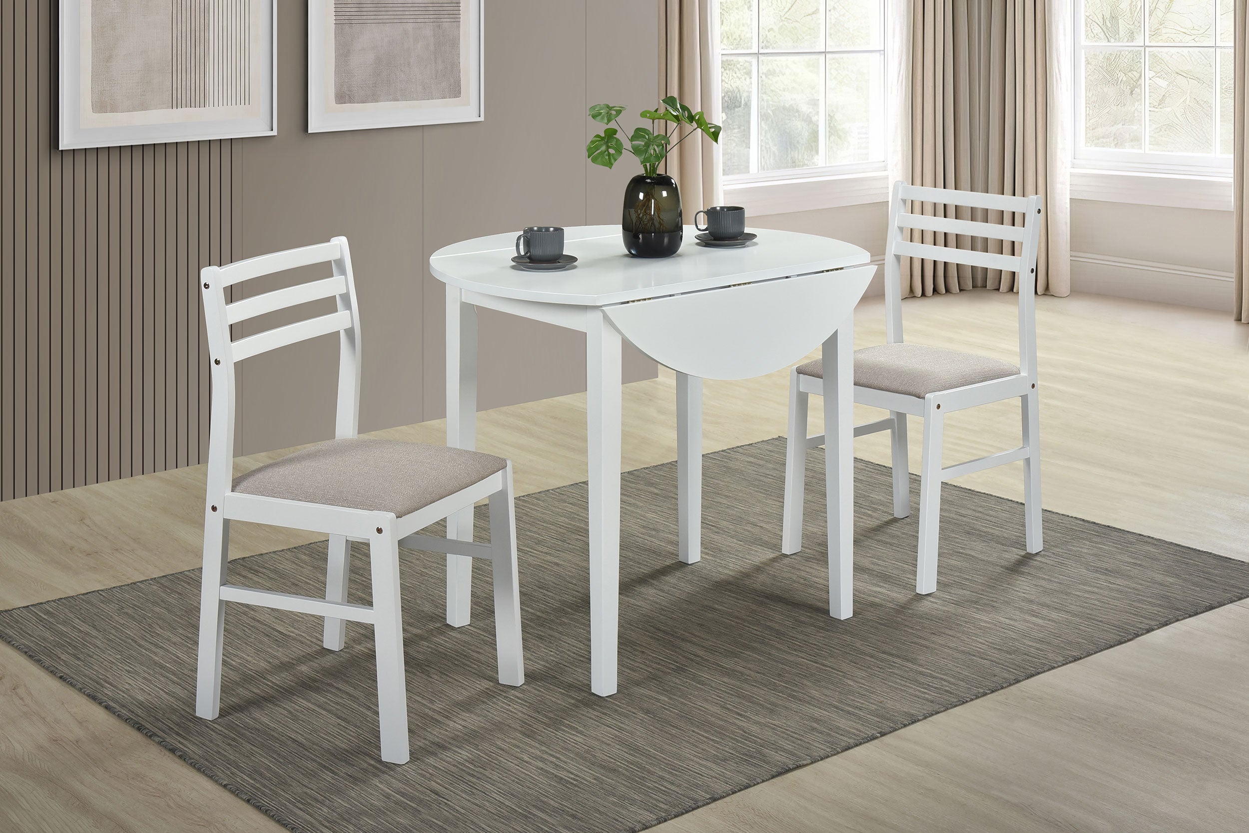 Best Furniture Outlet - Coaster - Bucknell 3-piece Round Drop Leaf Dining Table Set White - 130005WHT