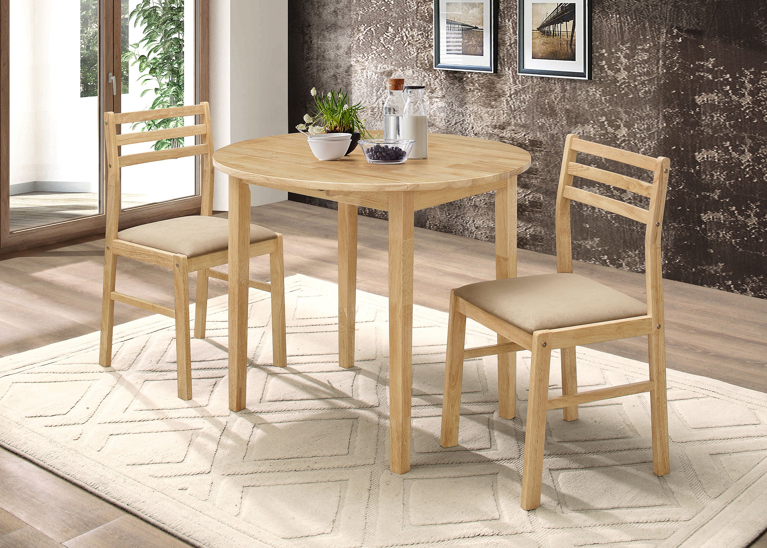 Best Furniture Outlet - Coaster - Bucknell 3-piece Round Drop Leaf Dining Table Set Natural - 130006