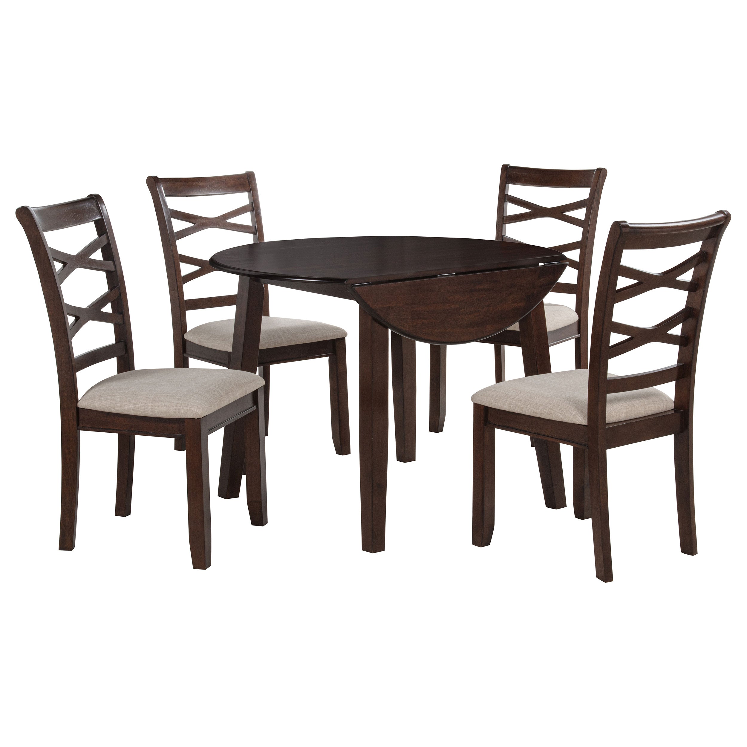 Best Furniture Outlet - Coaster - Barton 5-piece Round Wood Dining Table Set Dark Brown - 150340