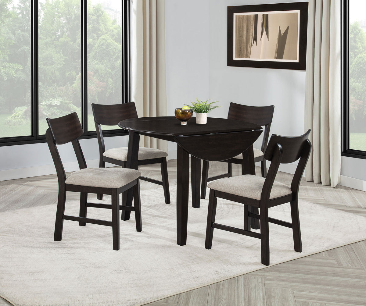 Best Furniture Outlet - Coaster - Catley 5-piece Round Drop Leaf Dining Table Set Dark Coffee - 150350