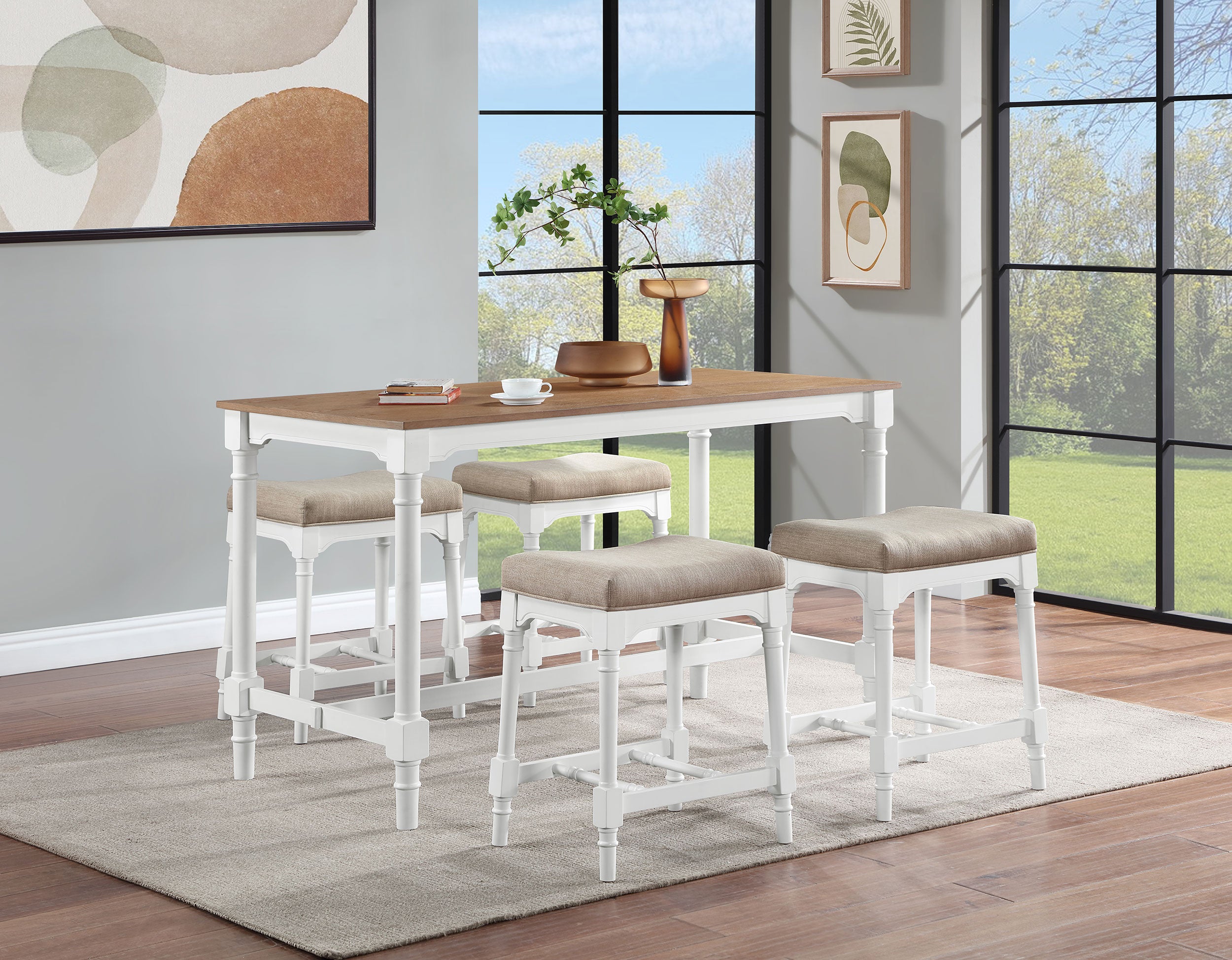 Best Furniture Outlet - Coaster - Martina 5-piece Rectangular Counter Height Dining Set White - 150375
