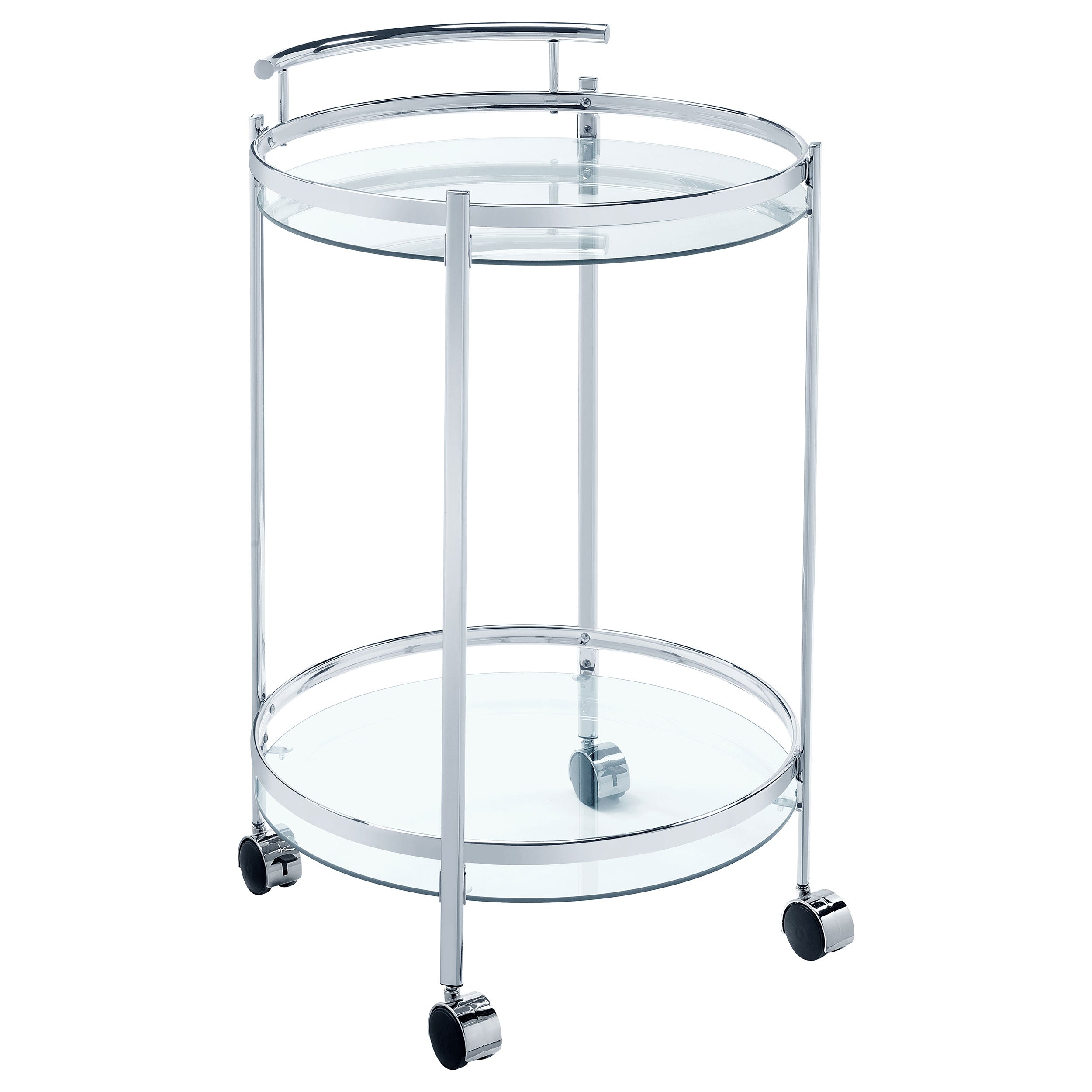 Best Furniture Outlet - Coaster - Chrissy Round Glass Shelf Metal Bar Cart Chrome - 181367