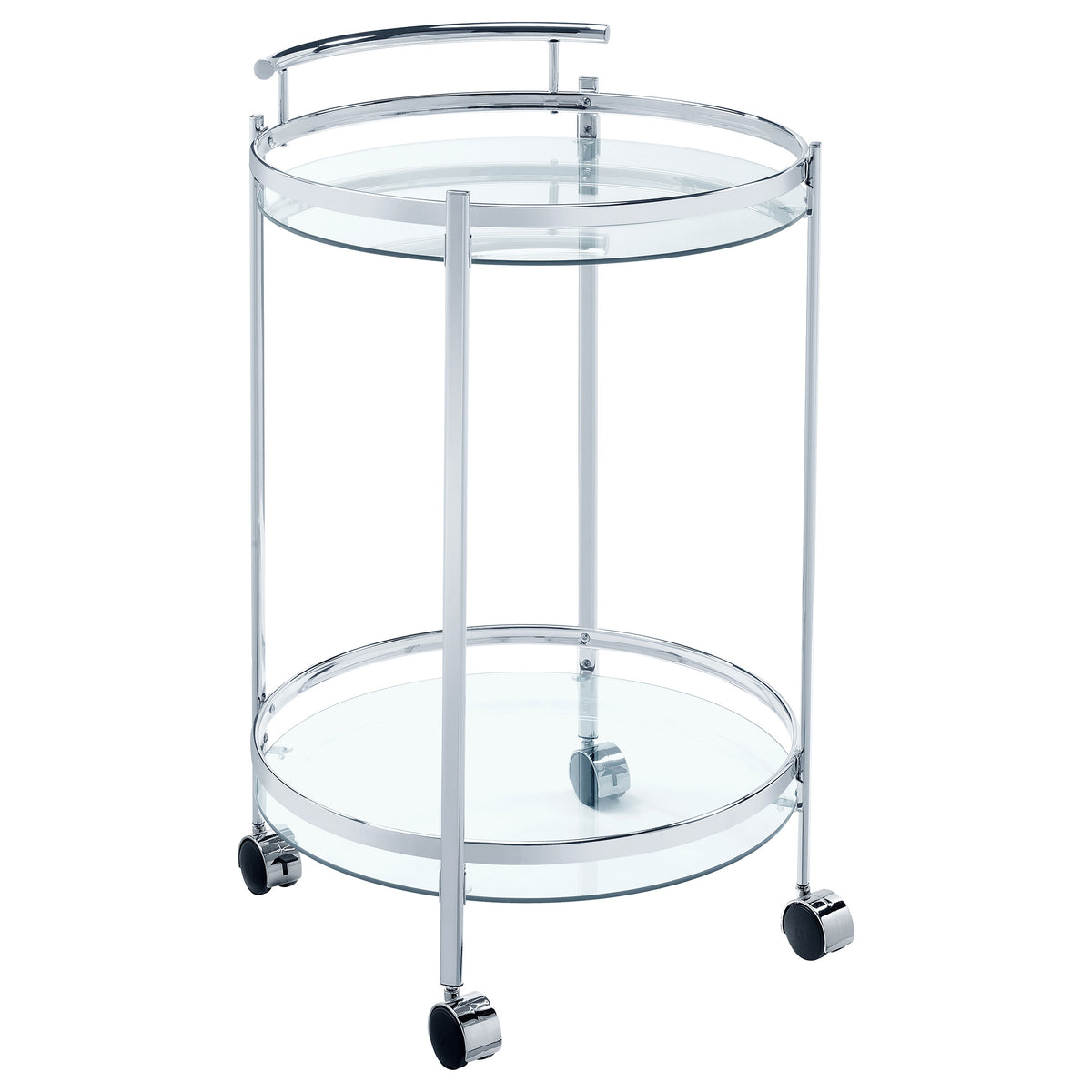 Best Furniture Outlet - Coaster - Chrissy Round Glass Shelf Metal Bar Cart Chrome - 181367
