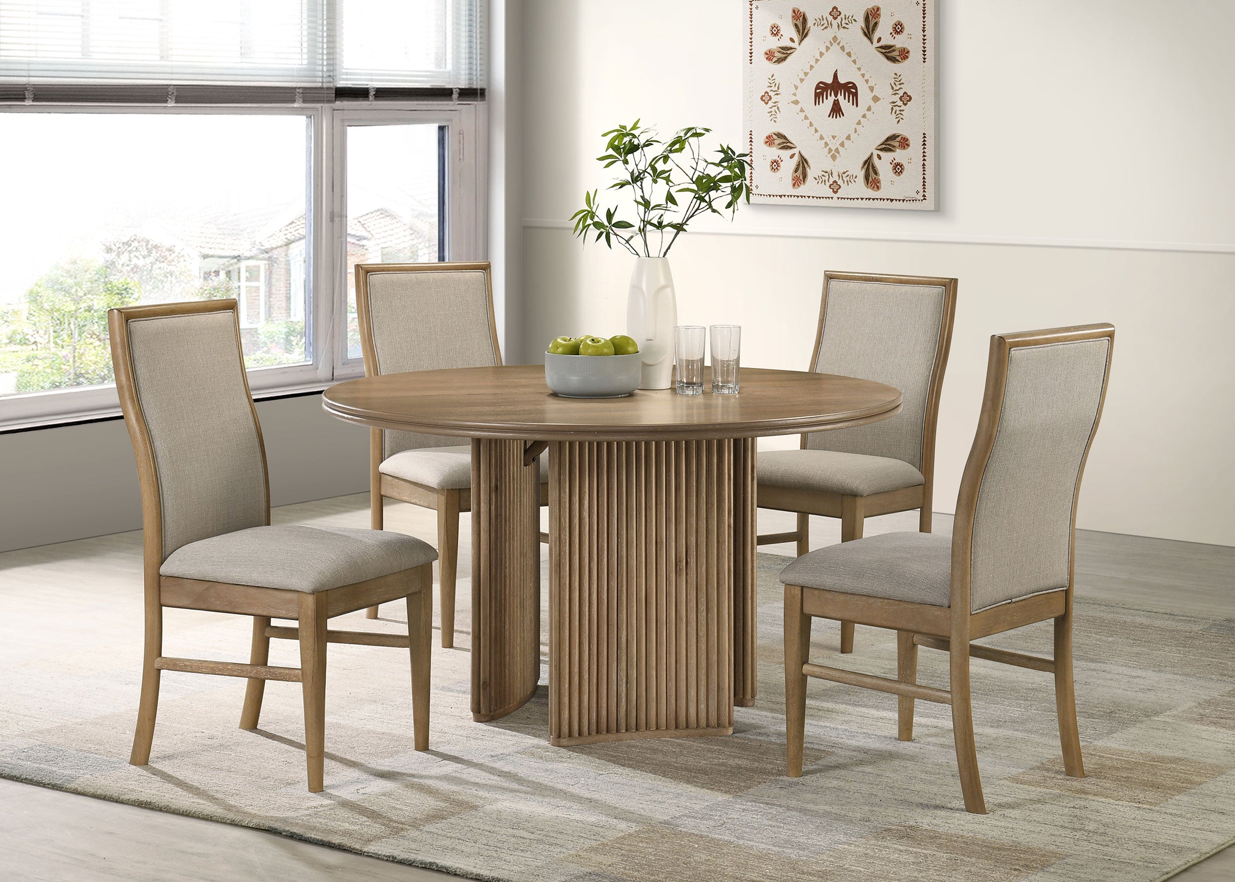 Best Furniture Outlet - Coaster - Adina 5-piece Round Dining Table Set Distressed Light Brown - 193610-S5