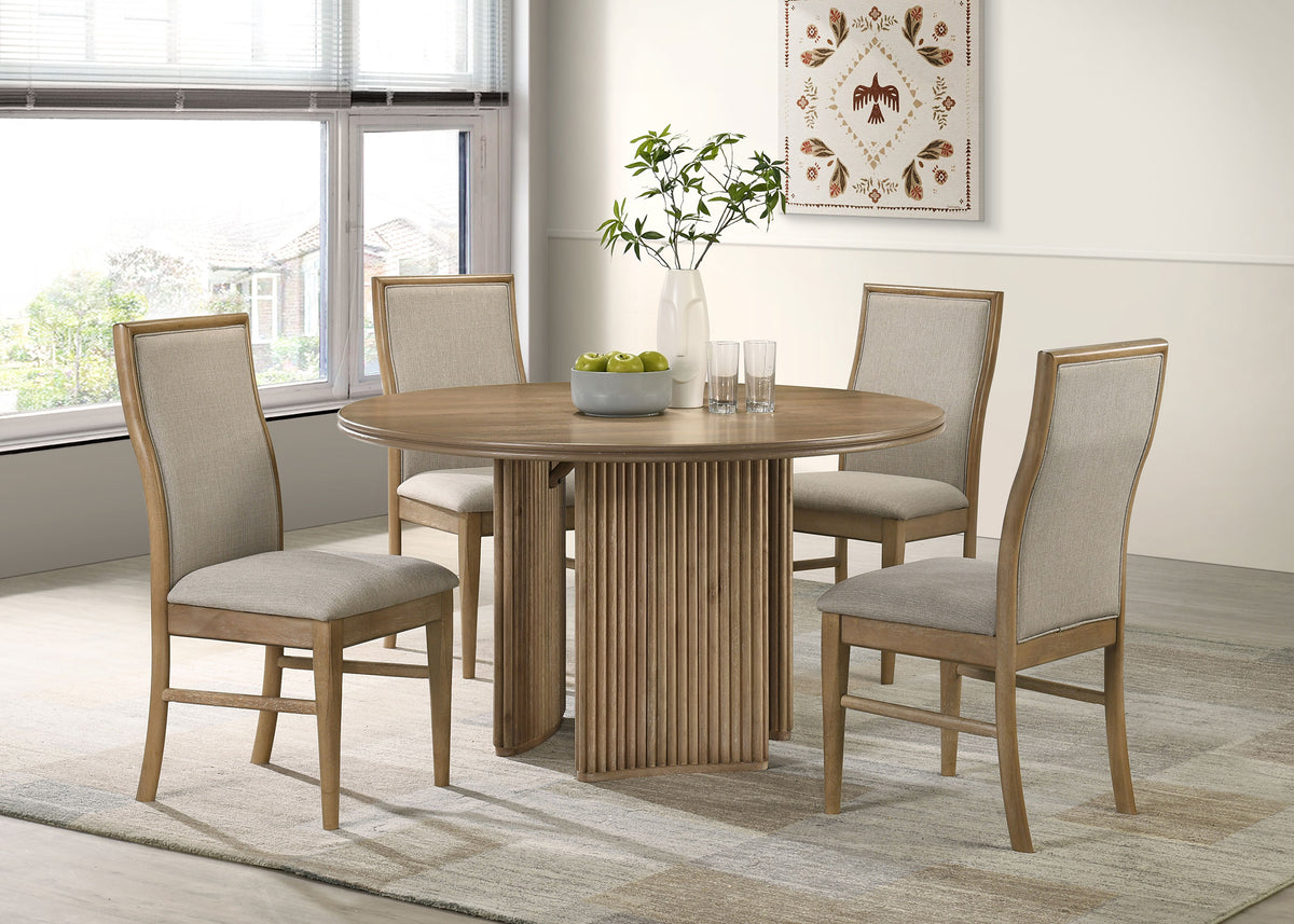 Best Furniture Outlet - Coaster - Adina 5-piece Round Dining Table Set Distressed Light Brown - 193610-S5