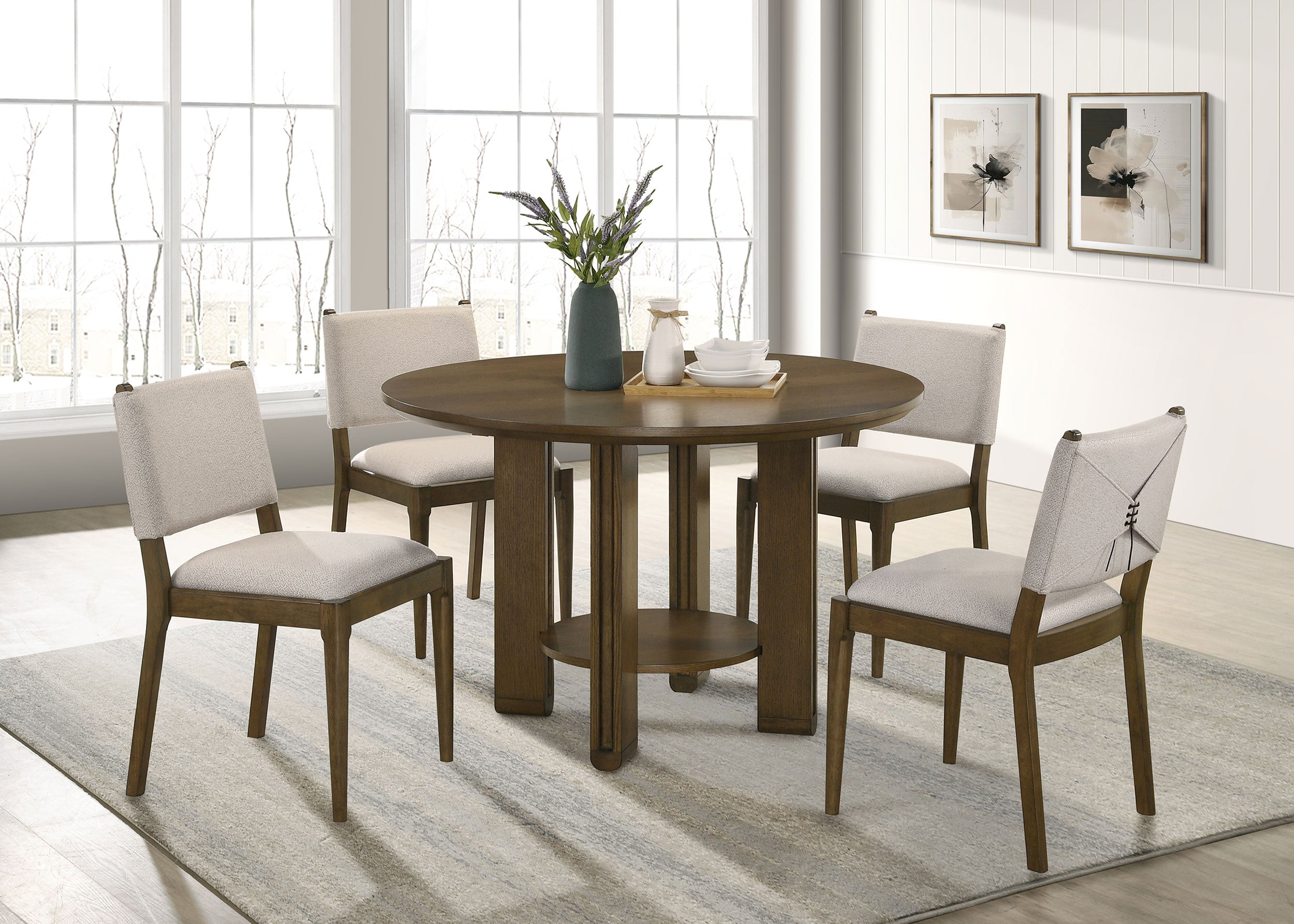 Best Furniture Outlet - Coaster - Ottowa 5-piece Round Wood Dining Room Table Set Brown - 193660-S5