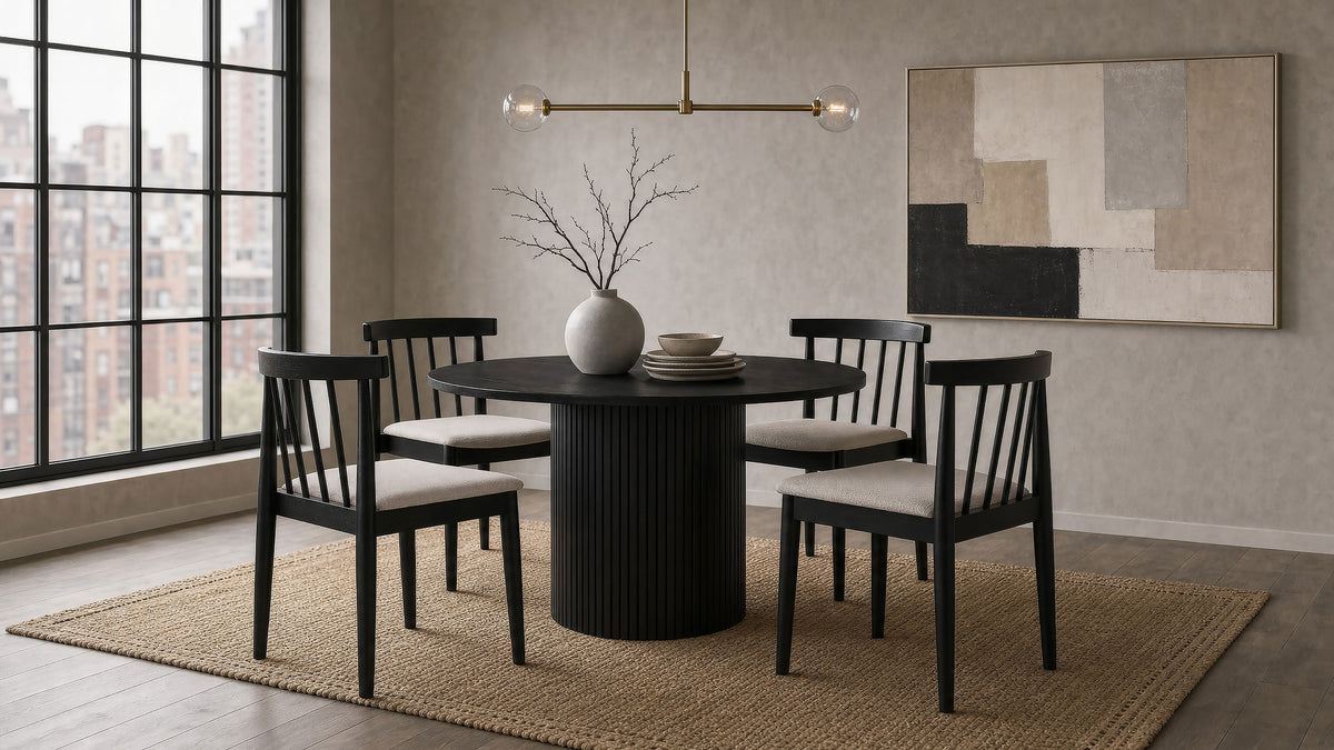 Best Furniture Outlet - Coaster - Hamlyn 5-piece Round Wood Dining Set Wheat and Black - 193930BLK-S5A