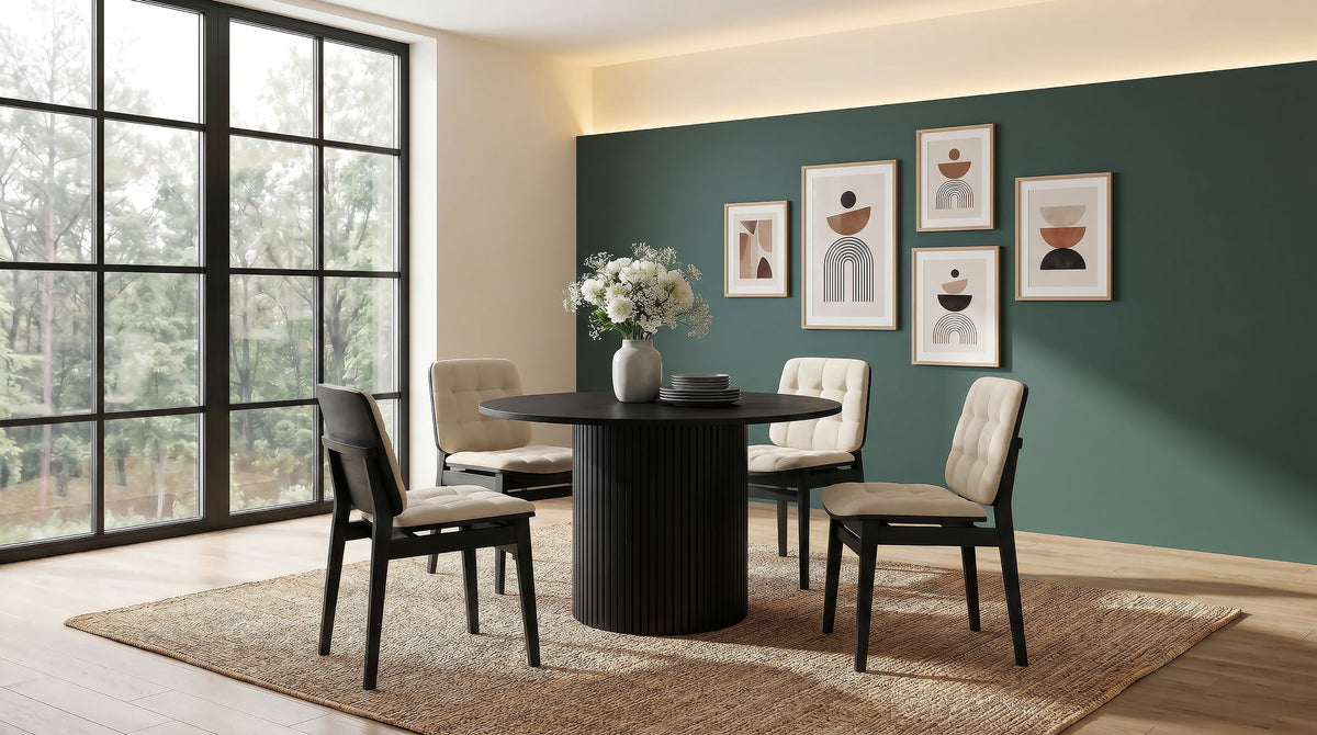 Best Furniture Outlet - Coaster - Hamlyn 5-piece Round Wood Dining Set Cream and Black - 193930BLK-S5D