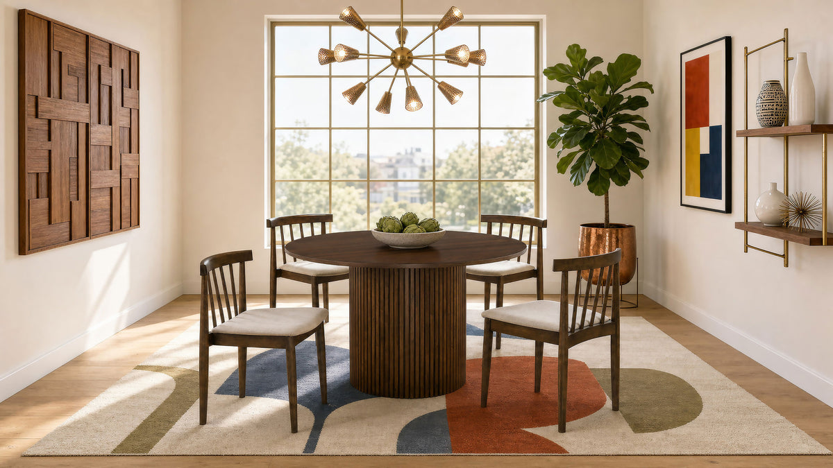 Best Furniture Outlet - Coaster - Hamlyn 5-piece Round Wood Dining Set Wheat and Walnut - 193930WAL-S5A