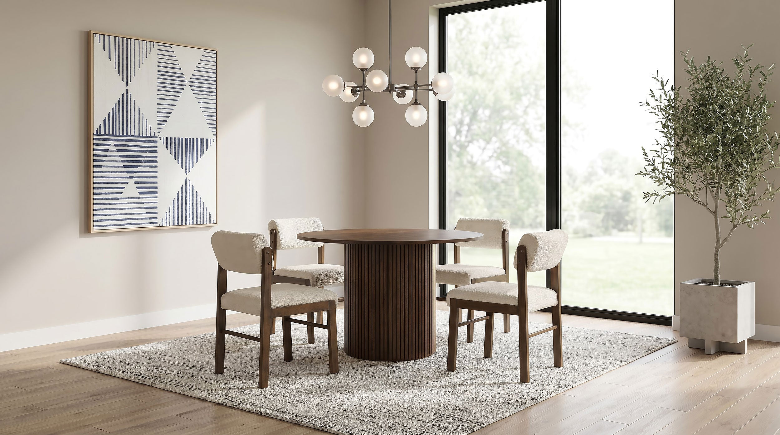 Best Furniture Outlet - Coaster - Hamlyn 5-piece Round Wood Dining Set Cream and Walnut - 193930WAL-S5B