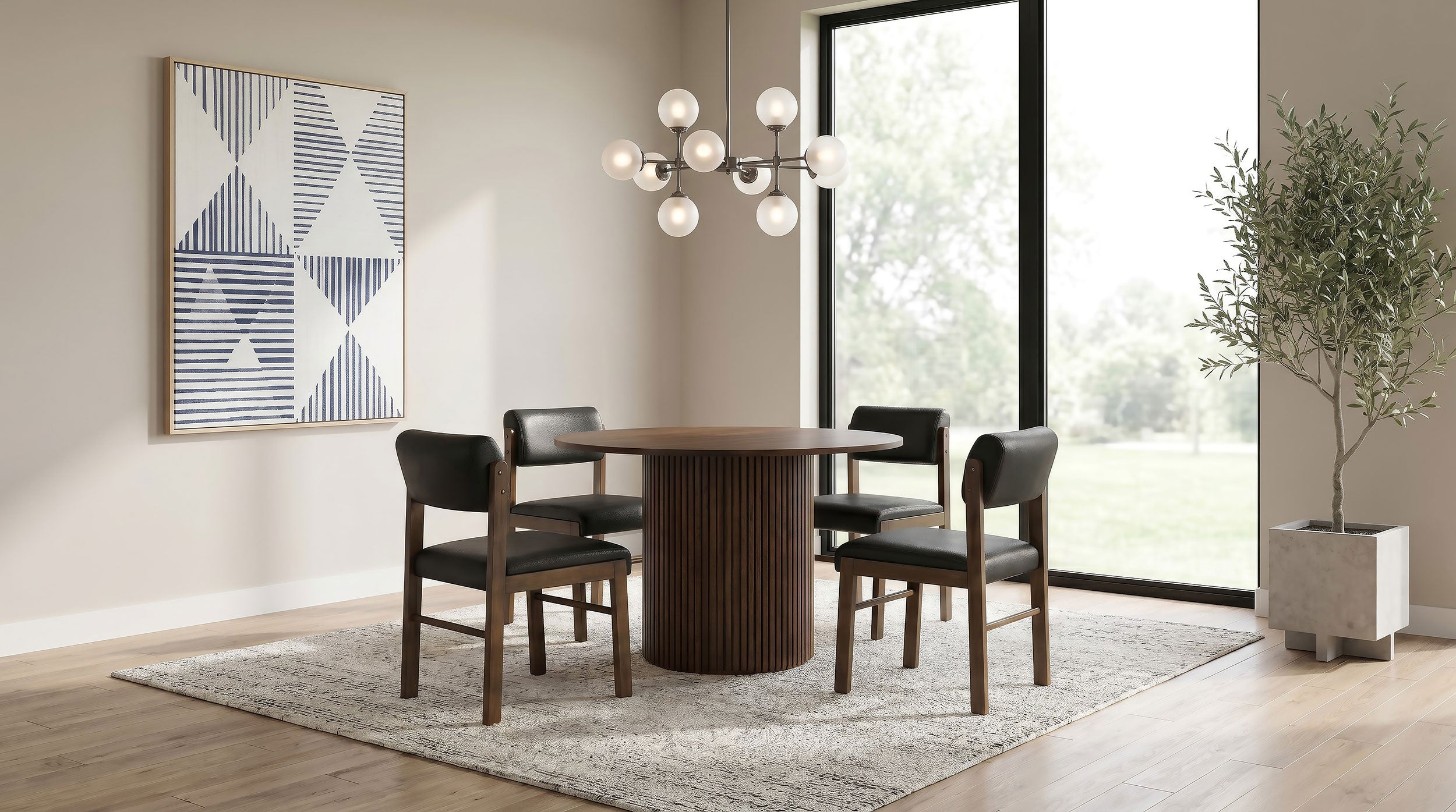 Best Furniture Outlet - Coaster - Hamlyn 5-piece Round Wood Dining Set Black and Walnut - 193930WAL-S5C