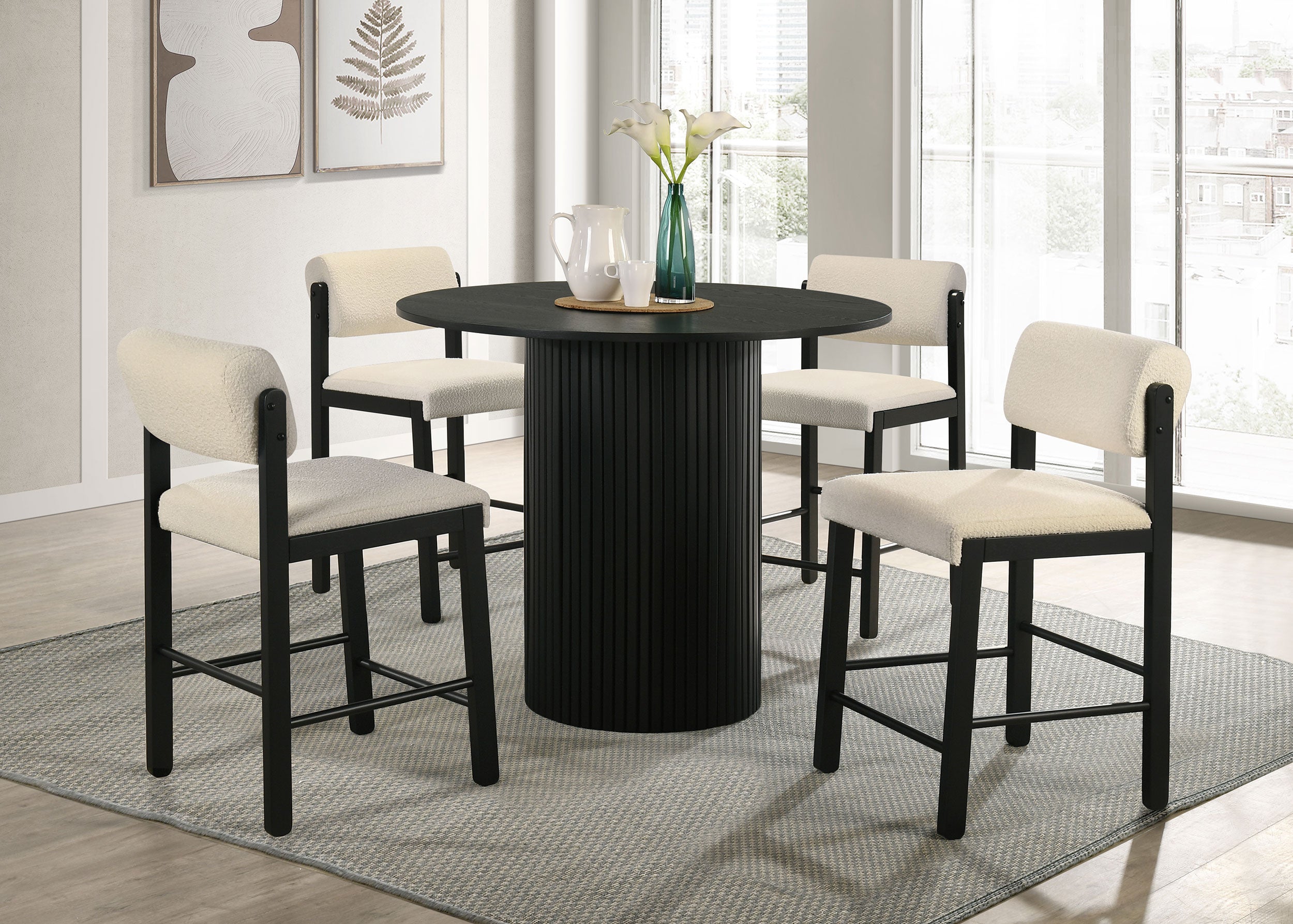 Best Furniture Outlet - Coaster - Hamlyn 5-piece Round Wood Counter Height Dining Set Cream and Black - 193938BLK-S5B
