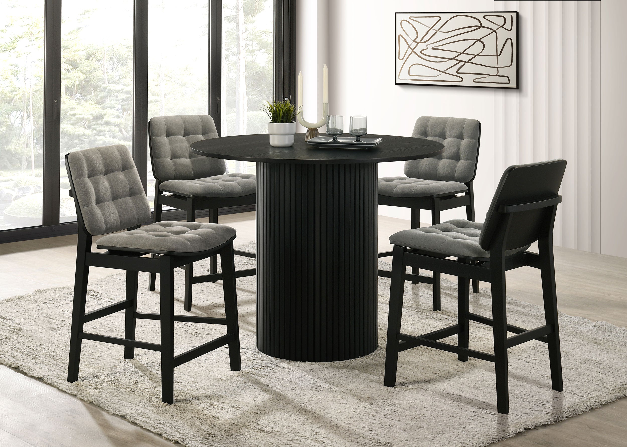 Best Furniture Outlet - Coaster - Hamlyn 5-piece Round Wood Counter Height Dining Set Grey and Black - 193938BLK-S5E