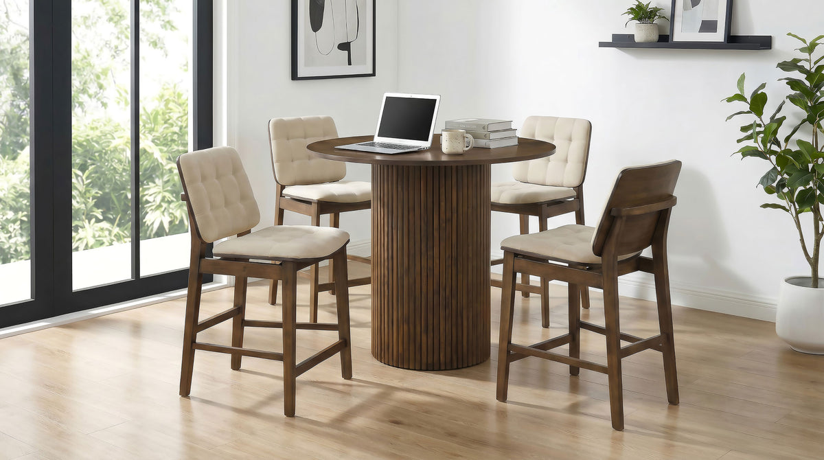 Best Furniture Outlet - Coaster - Hamlyn 5-piece Round Wood Counter Height Dining Set Cream and Walnut - 193938WAL-S5D