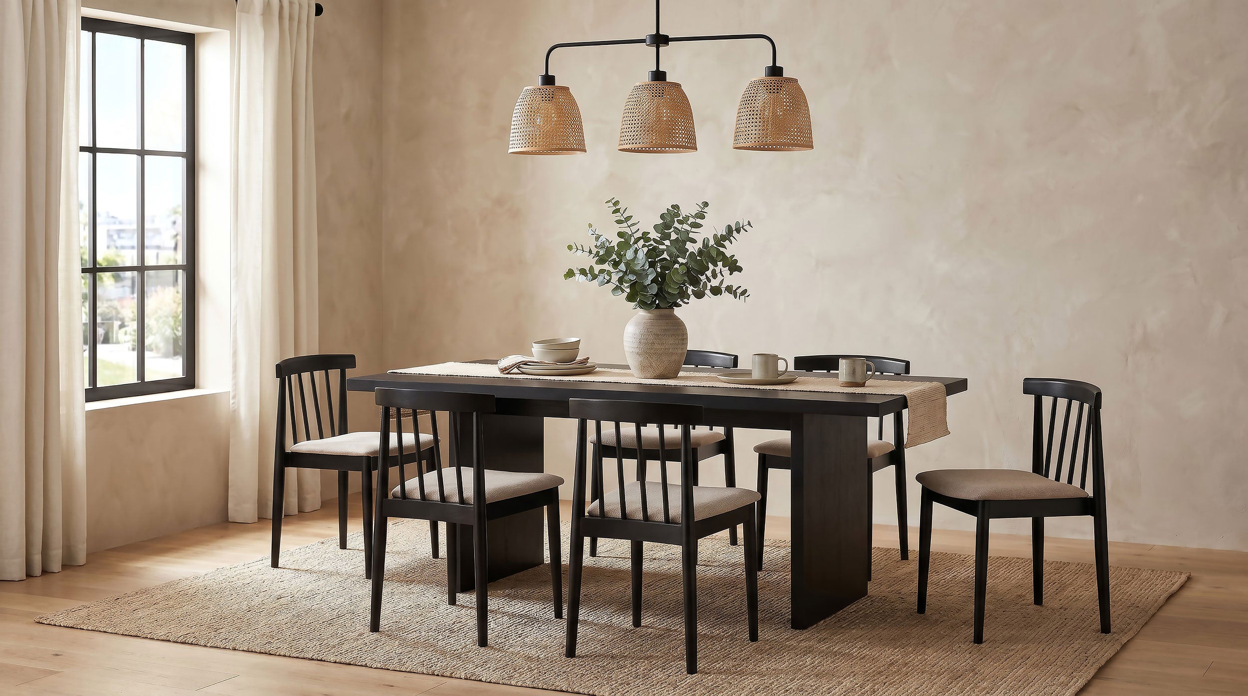 Best Furniture Outlet - Coaster - Decker 7-piece 82-inch Rectangular Dining Set Wheat and Black - 193951BLK-S7A