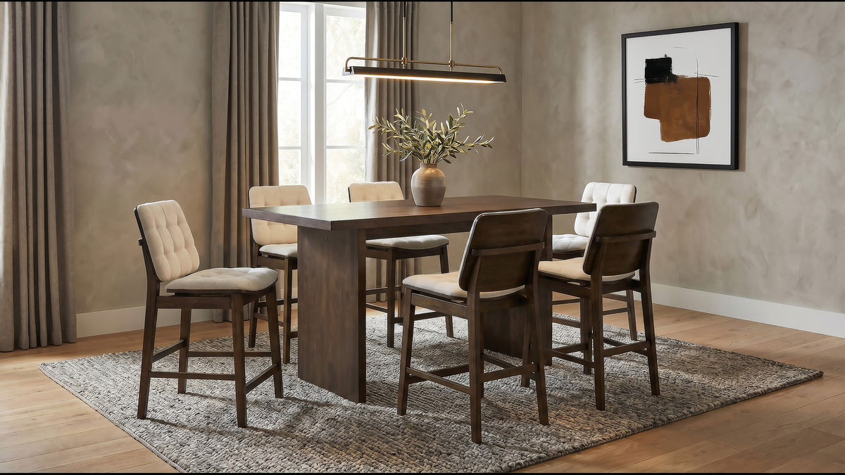Best Furniture Outlet - Coaster - Decker 7-piece 70-inch Counter Height Dining Set Cream and Walnut - 193958WAL-S7D
