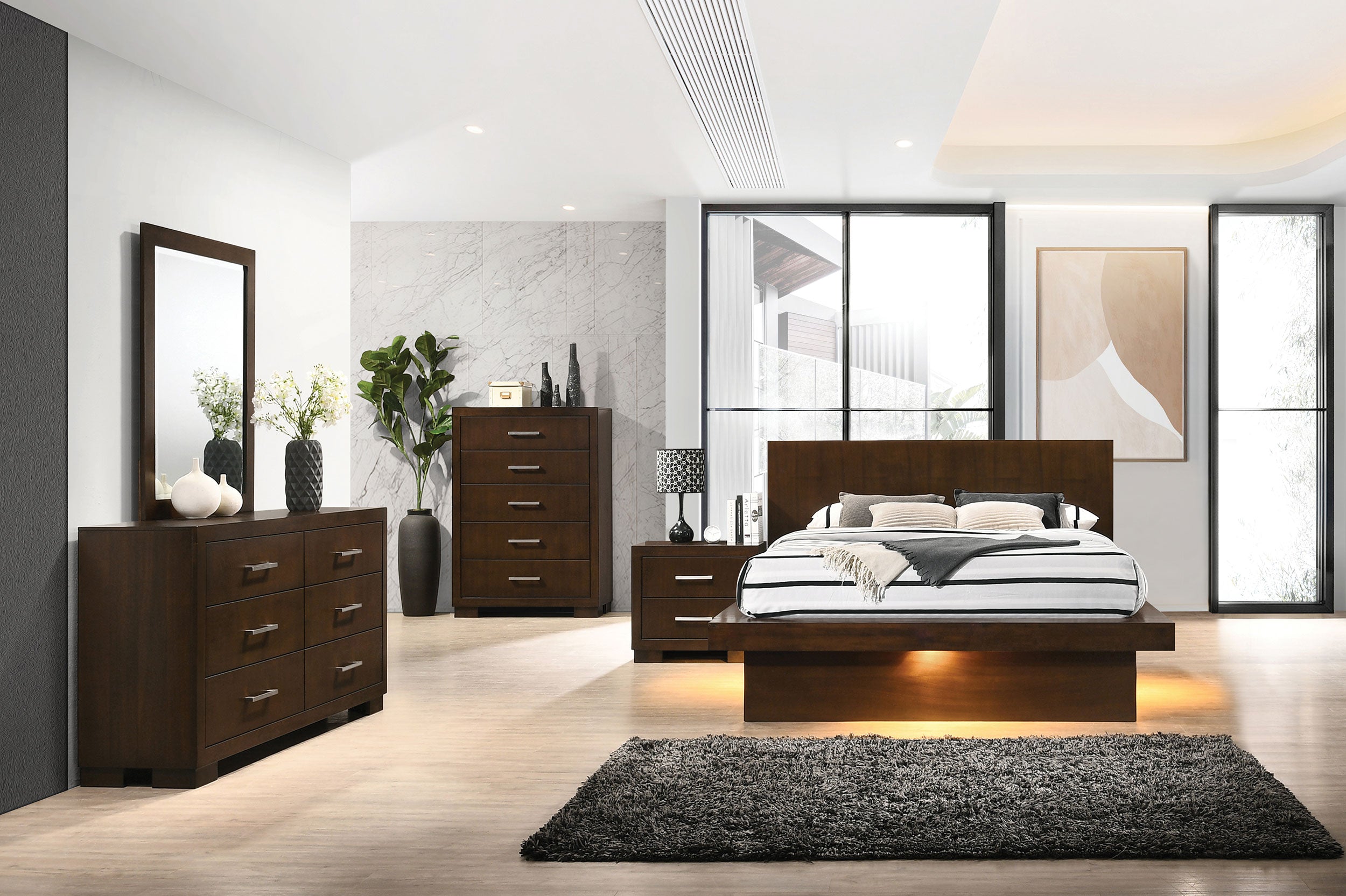 Best Furniture Outlet - Coaster - Jessica 5-piece Eastern King LED Bedroom Set Cappuccino - 200711KE-S5