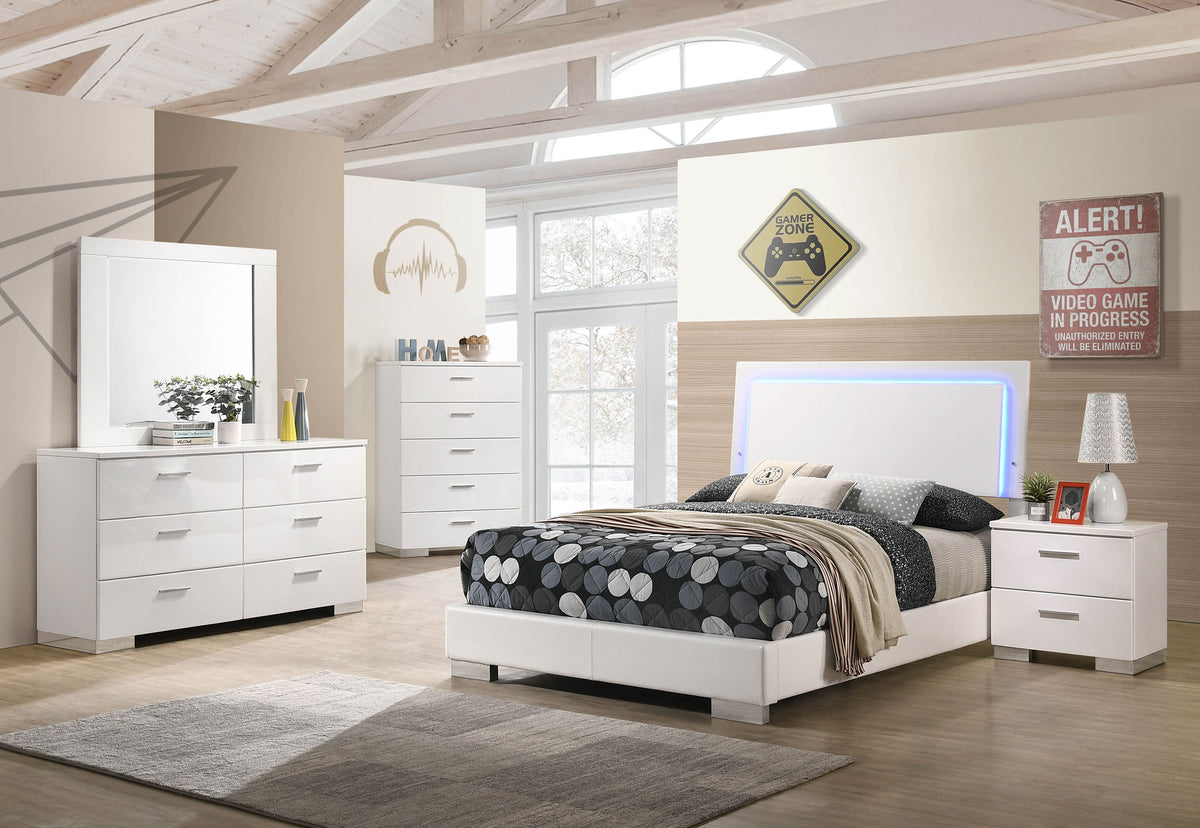 Best Furniture Outlet - Coaster - Felicity 5-piece Full Bedroom Set White High Gloss - 203500F-S5