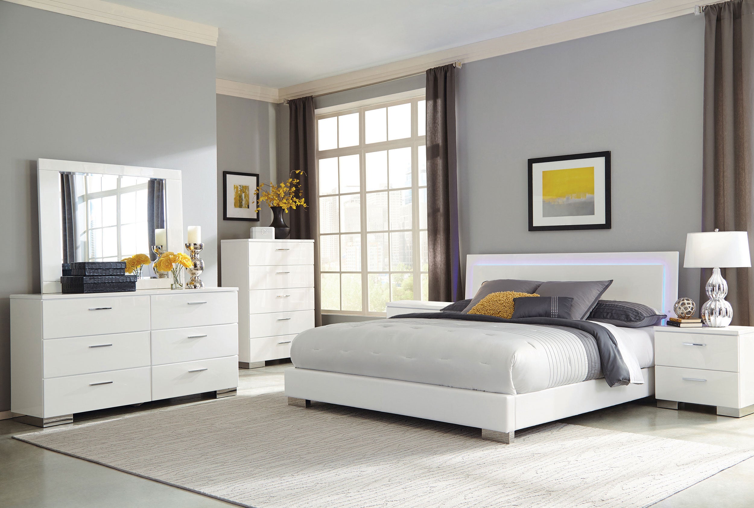 Best Furniture Outlet - Coaster - Felicity 6-piece Eastern King Bedroom Set White High Gloss - 203500KE-S6