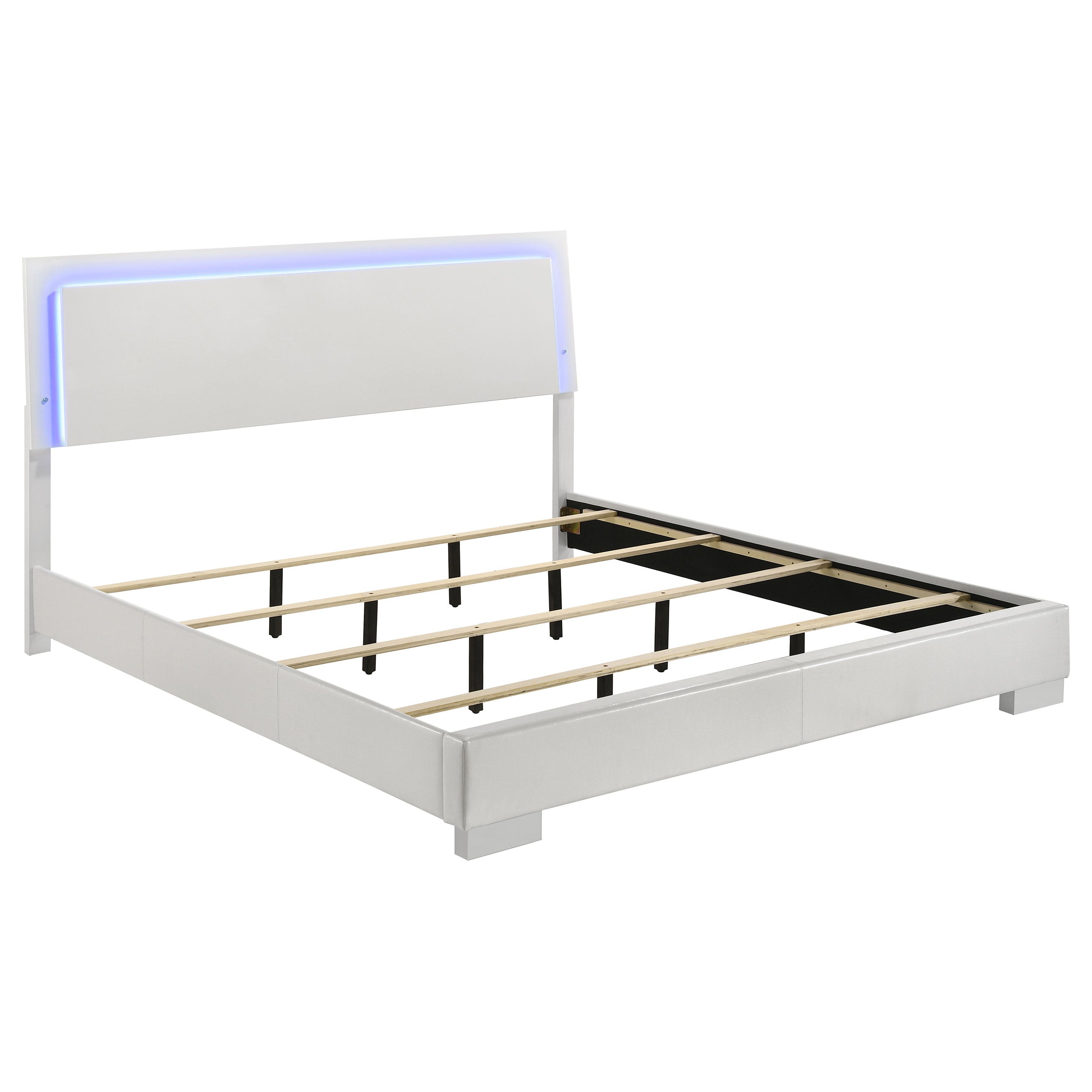 Best Furniture Outlet - Coaster - Felicity Wood Eastern King LED Panel Bed White High Gloss - 203500KE