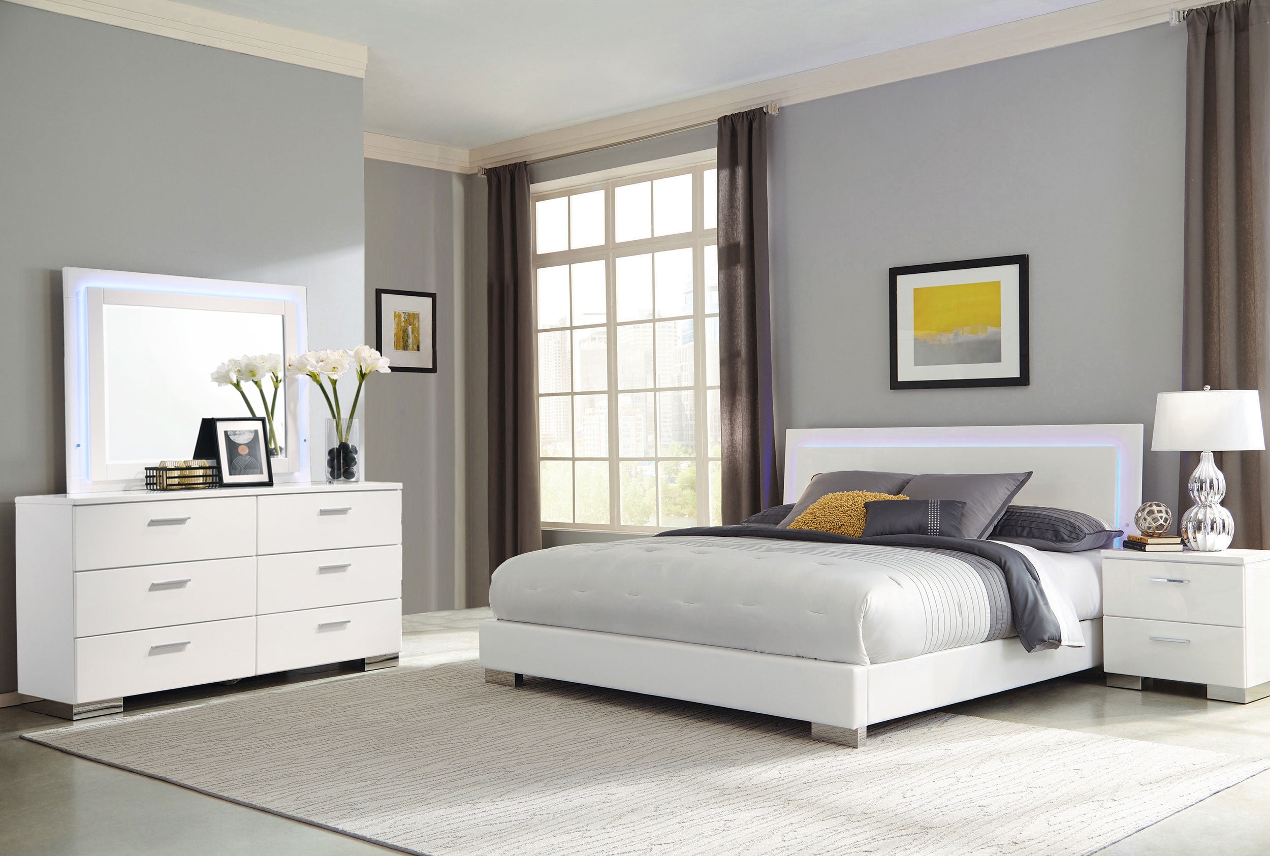 Best Furniture Outlet - Coaster - Felicity 4-piece California King Bedroom Set White Gloss - 203500KW-S4L