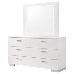 Felicity 6-drawer Wood Dresser with Mirror White High Gloss