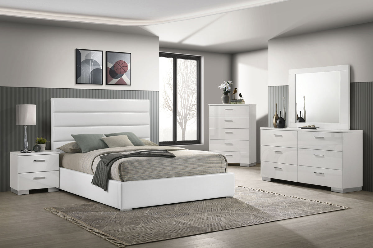 Best Furniture Outlet - Coaster - Felicity 5-piece Eastern King Bedroom Set White High Gloss - 203511KE-S5