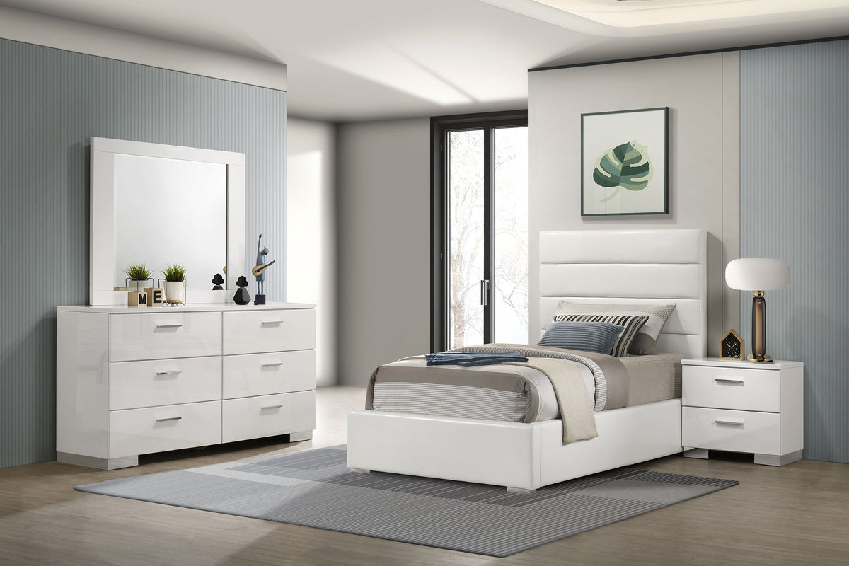 Best Furniture Outlet - Coaster - Felicity 4-piece Twin Bedroom Set White High Gloss - 203511T-S4