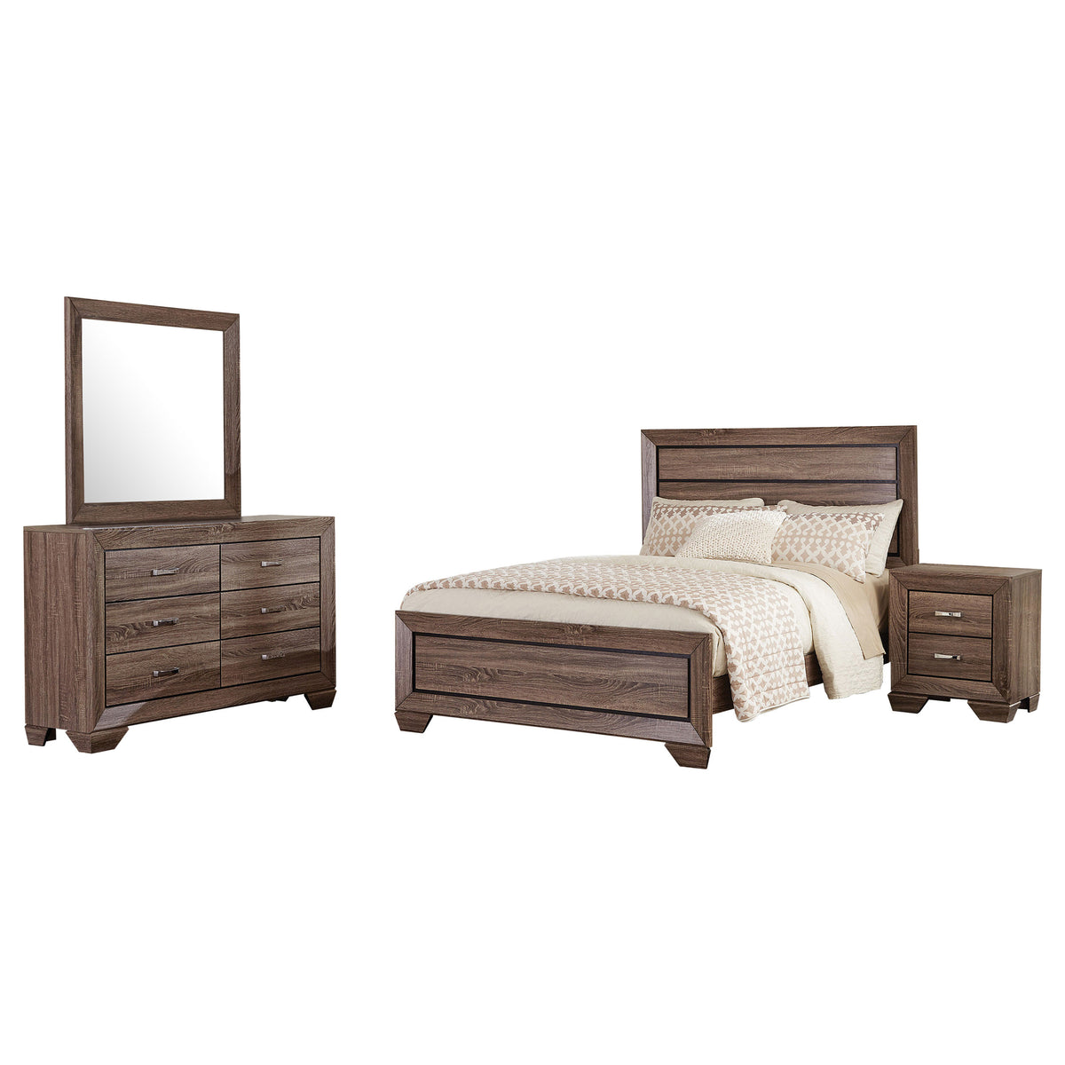 Best Furniture Outlet - Coaster - Kauffman 4-piece Eastern King Bedroom Set Washed Taupe - 204191KE-S4
