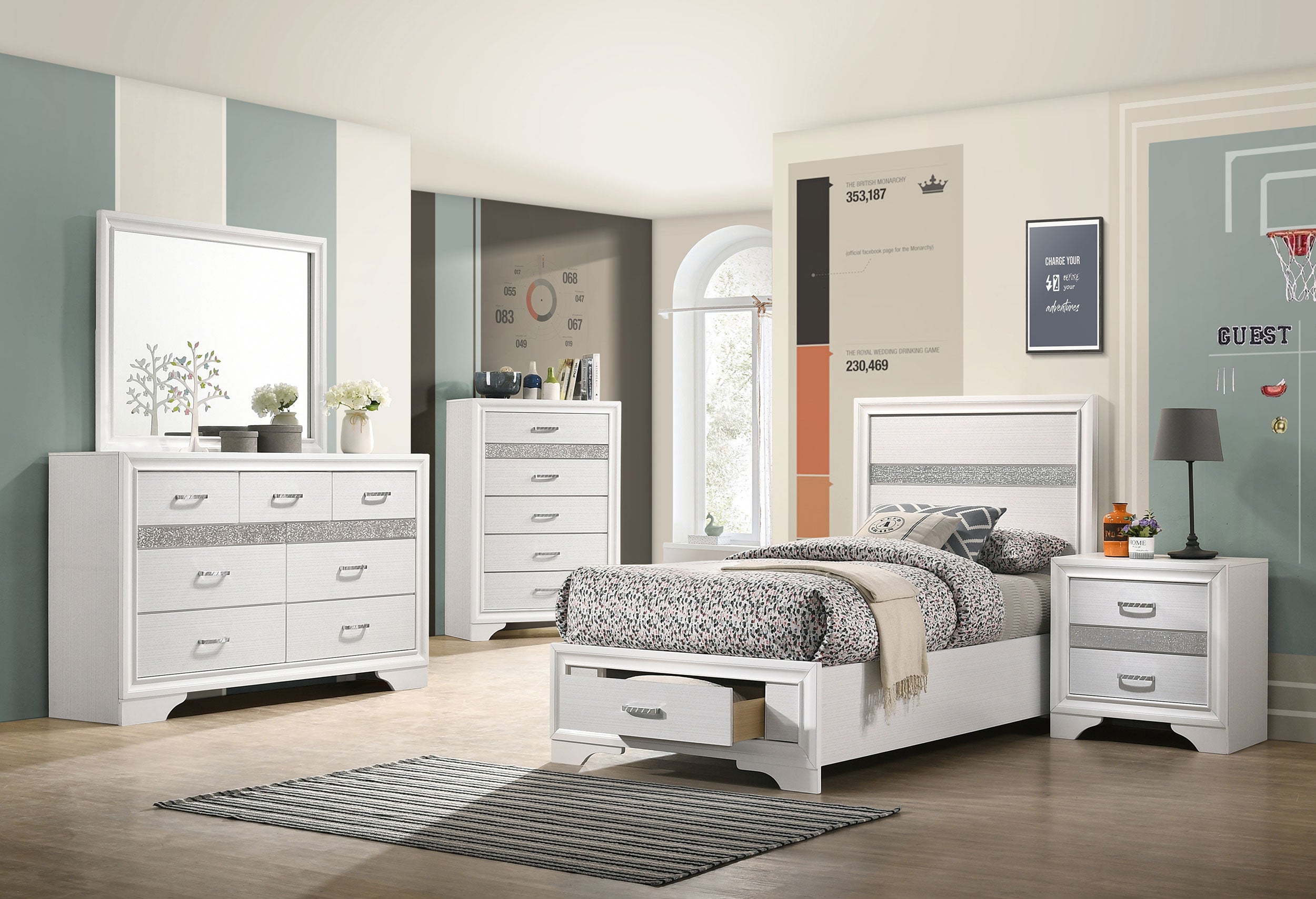 Best Furniture Outlet - Coaster - Miranda 5-piece Twin Bedroom Set White - 205111T-S5